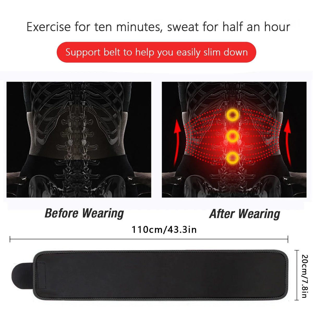 Waist Trimmer Belt Sport Workout Shaper Burner Slimming Belt W/ Phone Pocket Blue-Black