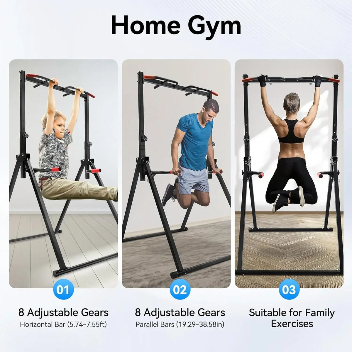 Height Adjustable Power Tower Pull Up Dip Bar Home Gym
