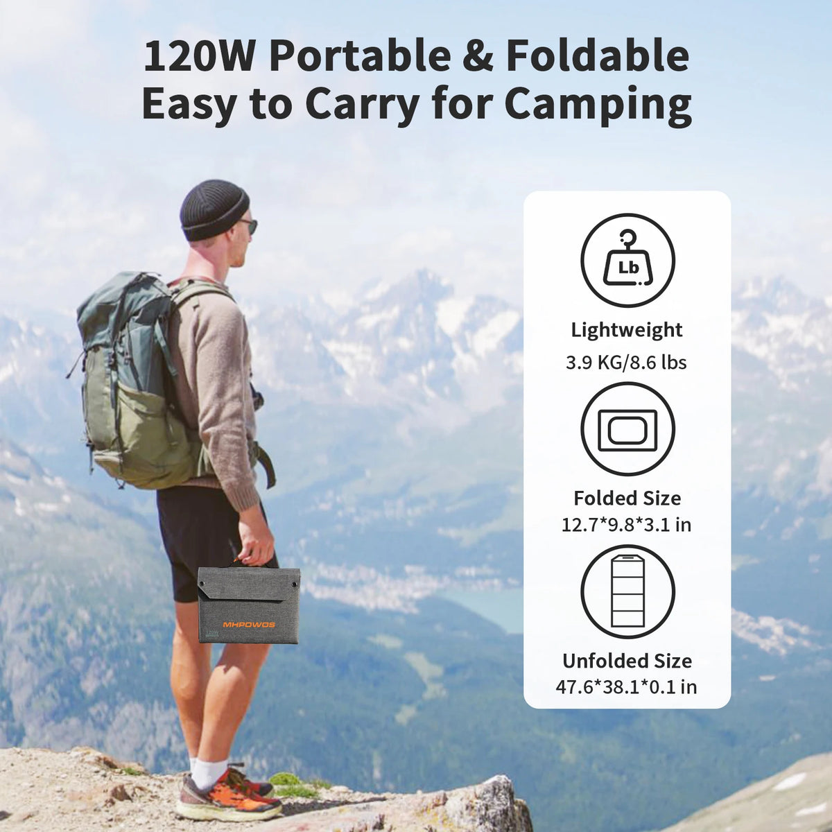 MHPOWOS 120W Foldable Solar Panel Outdoor Camping Charger