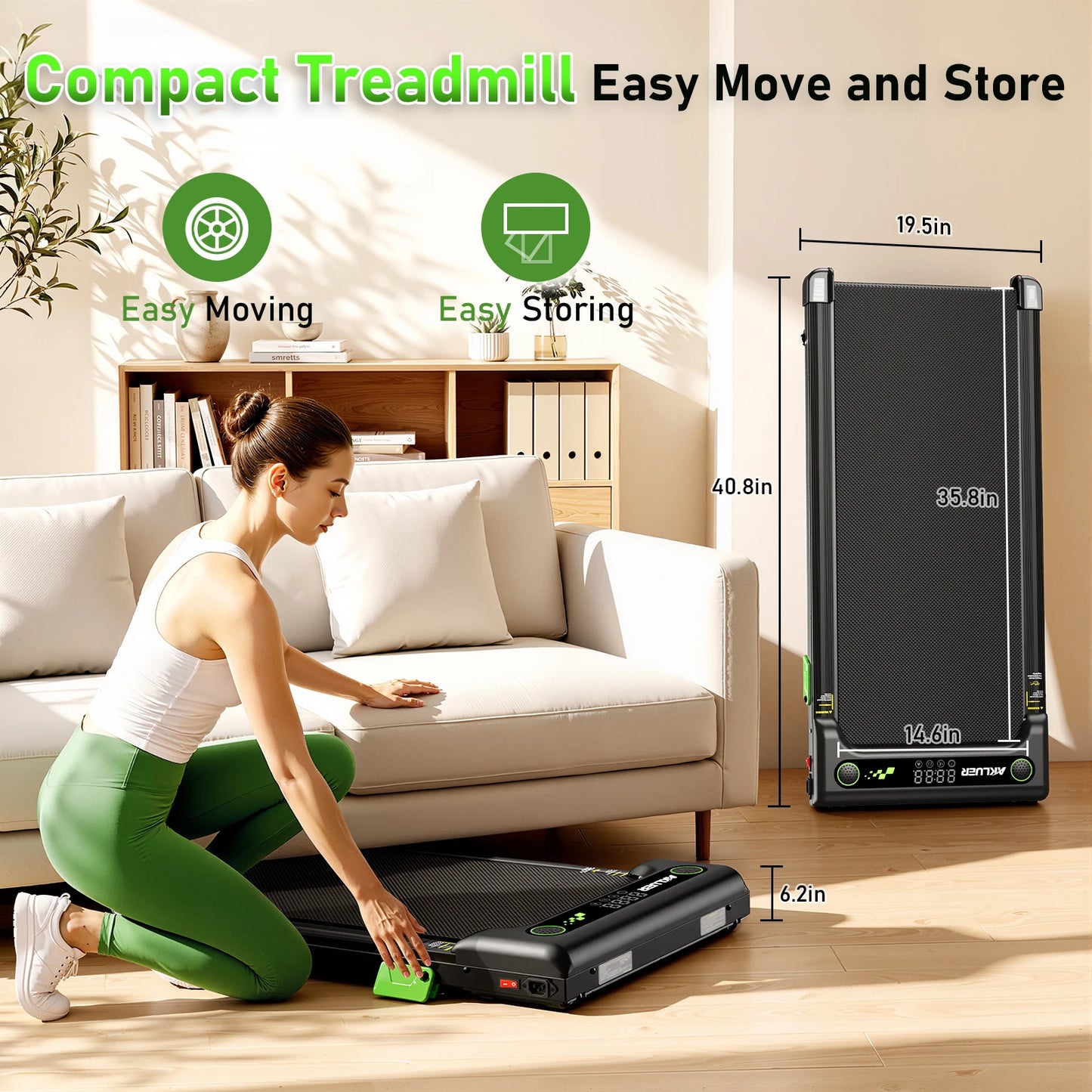 Akluer Walking Pad, Under Desk Treadmill with Incline for Home Office 2.5HP Portable Walking Treadmill with 300 Lbs Weight Capacity Walking Machine, Remote Control, LED Display
