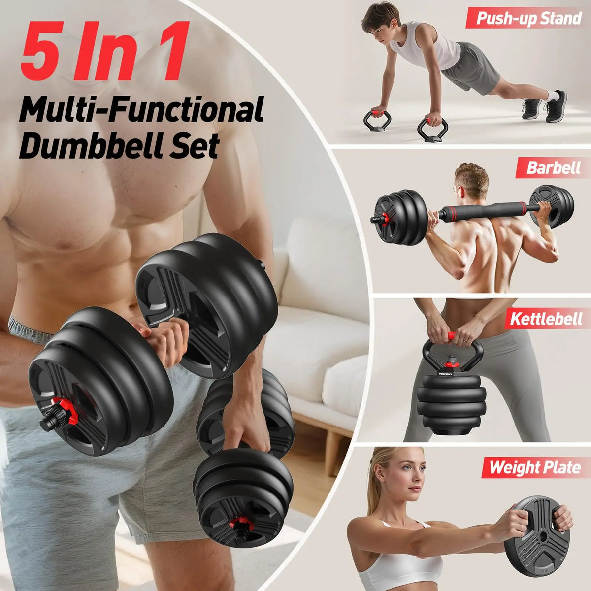 FED Fitness 5-in-1 Adjustable Dumbbell Set