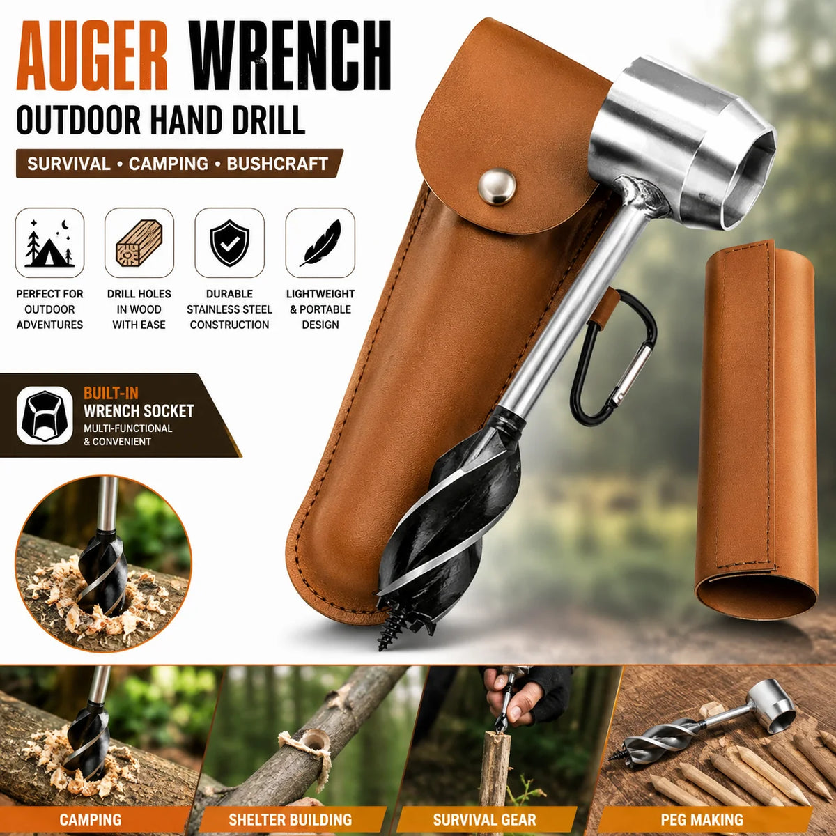 Manual Wood Auger Hand Drill for Camping and Survival