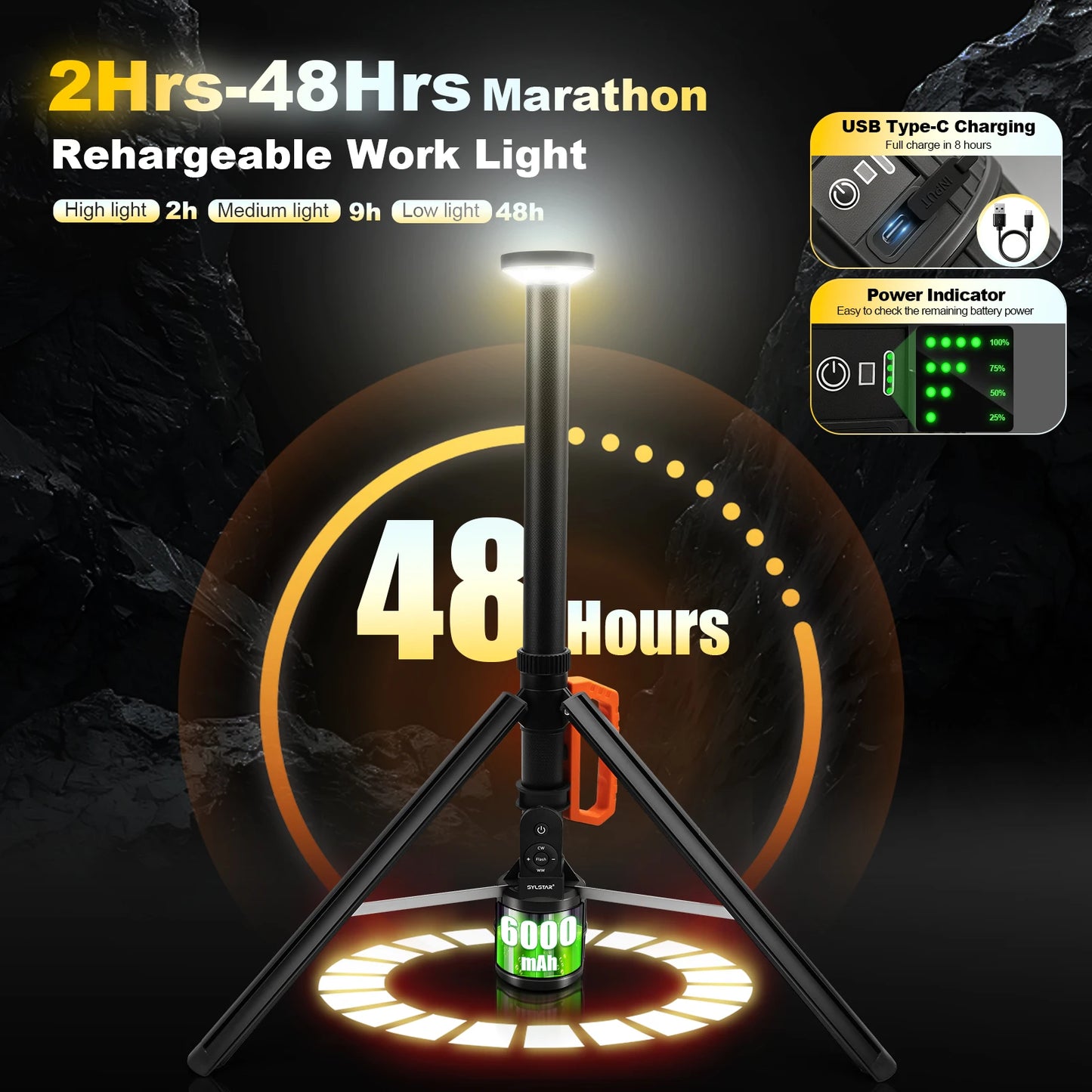 Remote Rechargeable LED Work Light Telescopic 3000LM