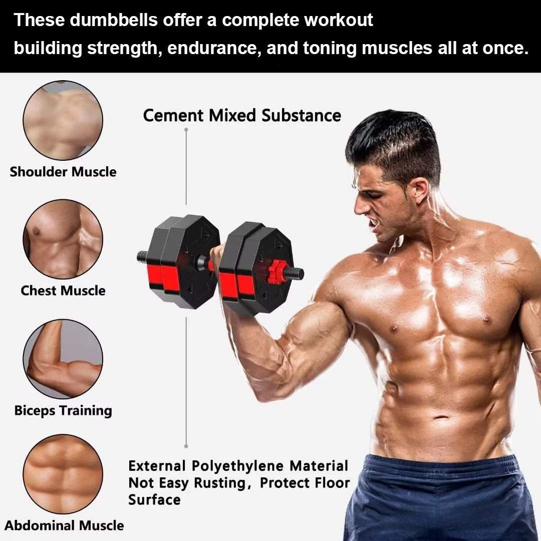 Adjustable Dumbbell To Barbell Fitness Set 44lbs