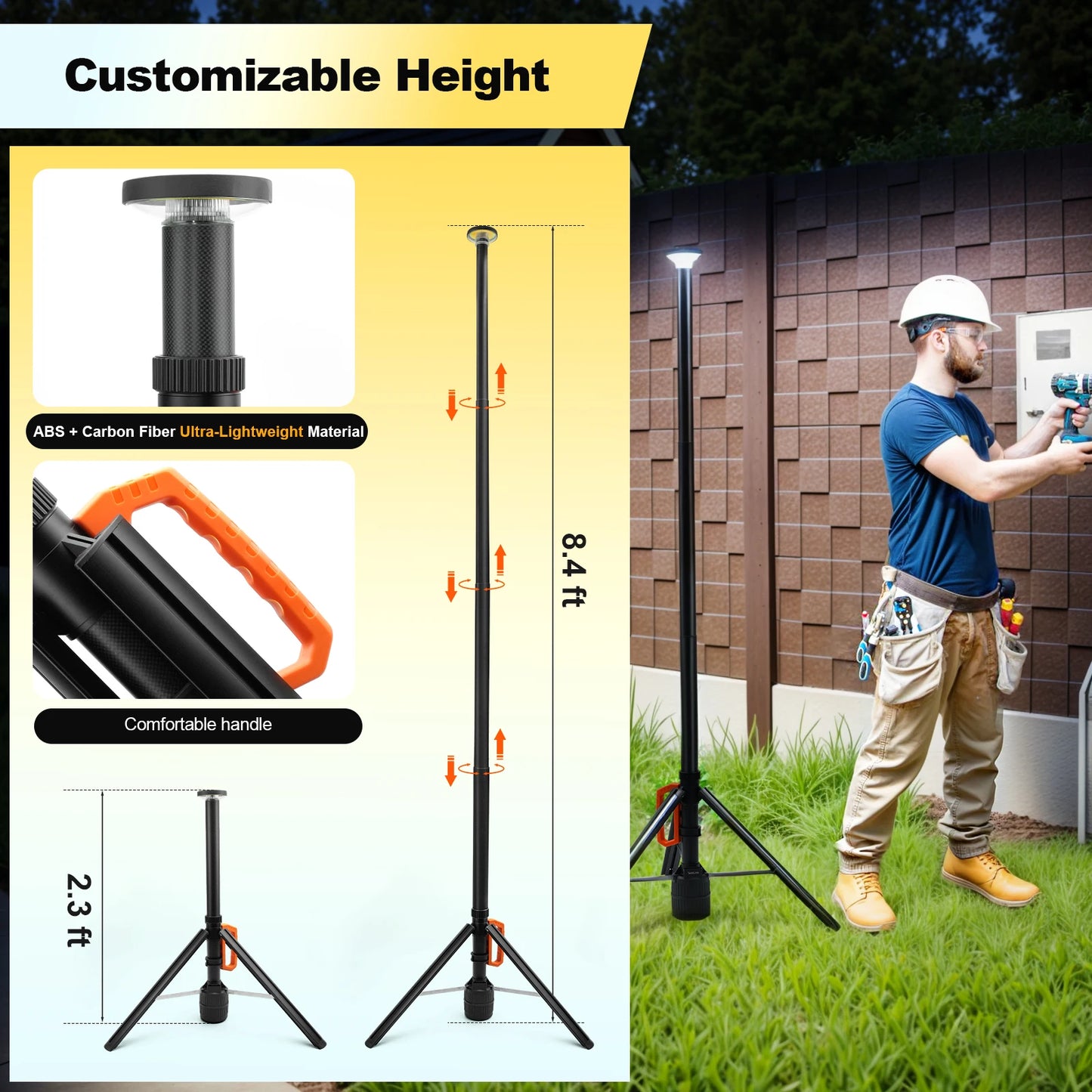 Remote Rechargeable LED Work Light Telescopic 3000LM