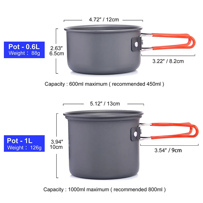 Widesea Outdoor Camping Cookware Set Portable Aluminum Pot