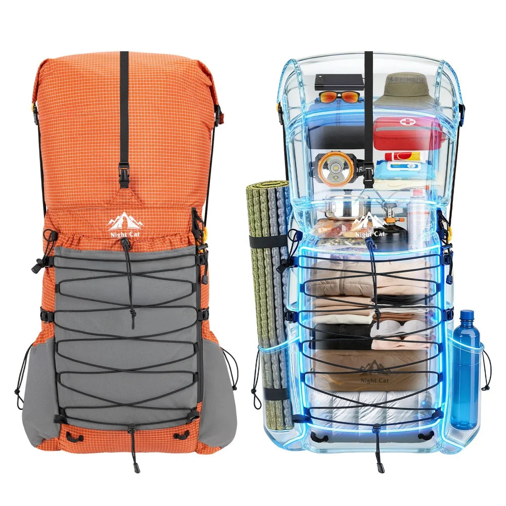 Night Cat Internal Frame Hiking Backpack With Rain Cover