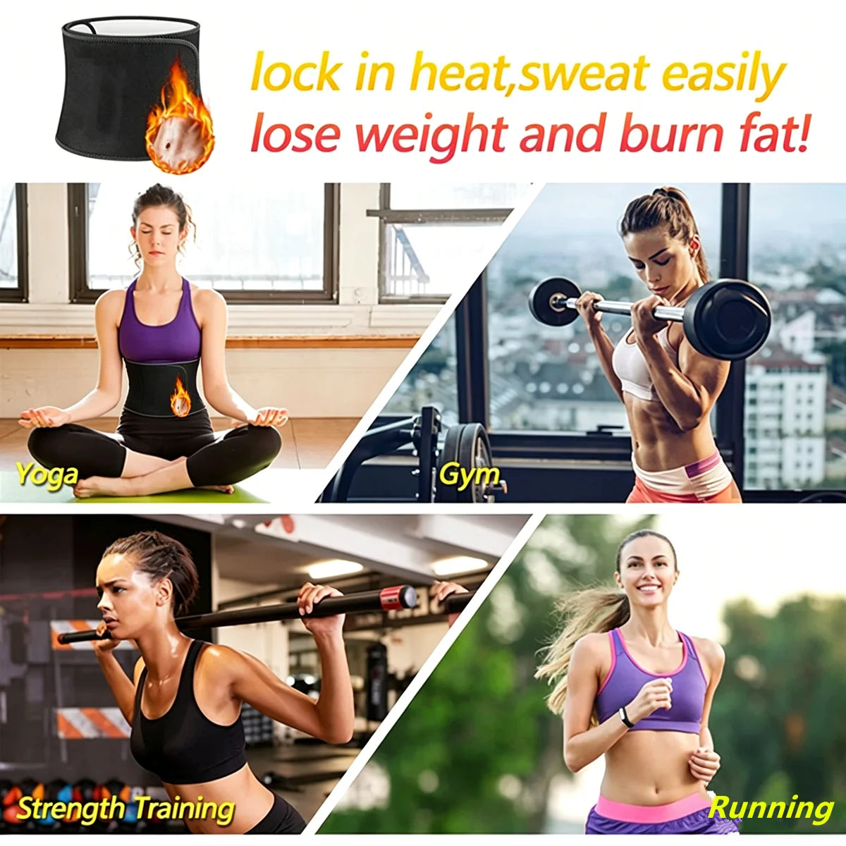 Waist Trimmer Belt Sport Workout Shaper Burner Slimming Belt W/ Phone Pocket Blue-Black