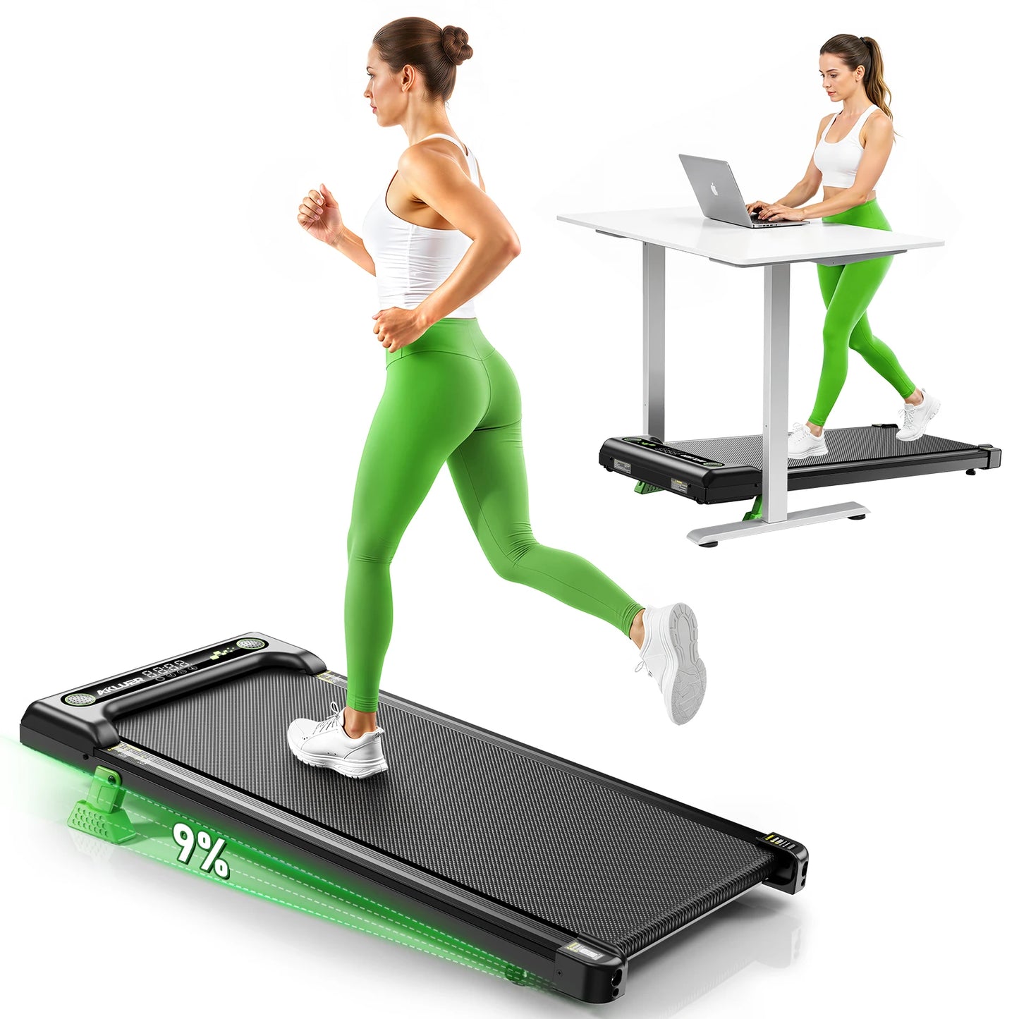 Akluer Walking Pad, Under Desk Treadmill with Incline for Home Office 2.5HP Portable Walking Treadmill with 300 Lbs Weight Capacity Walking Machine, Remote Control, LED Display