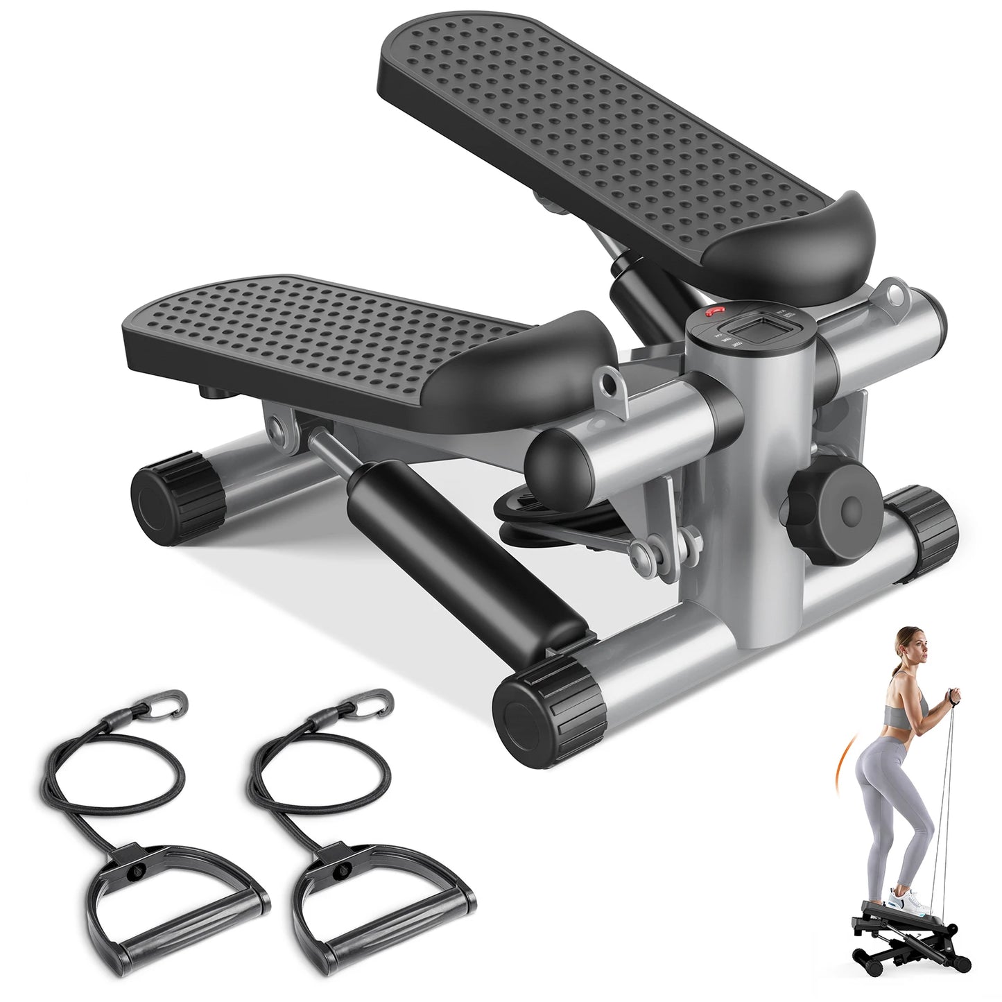 Home Mini Stepper With Resistance Bands And LCD Monitor