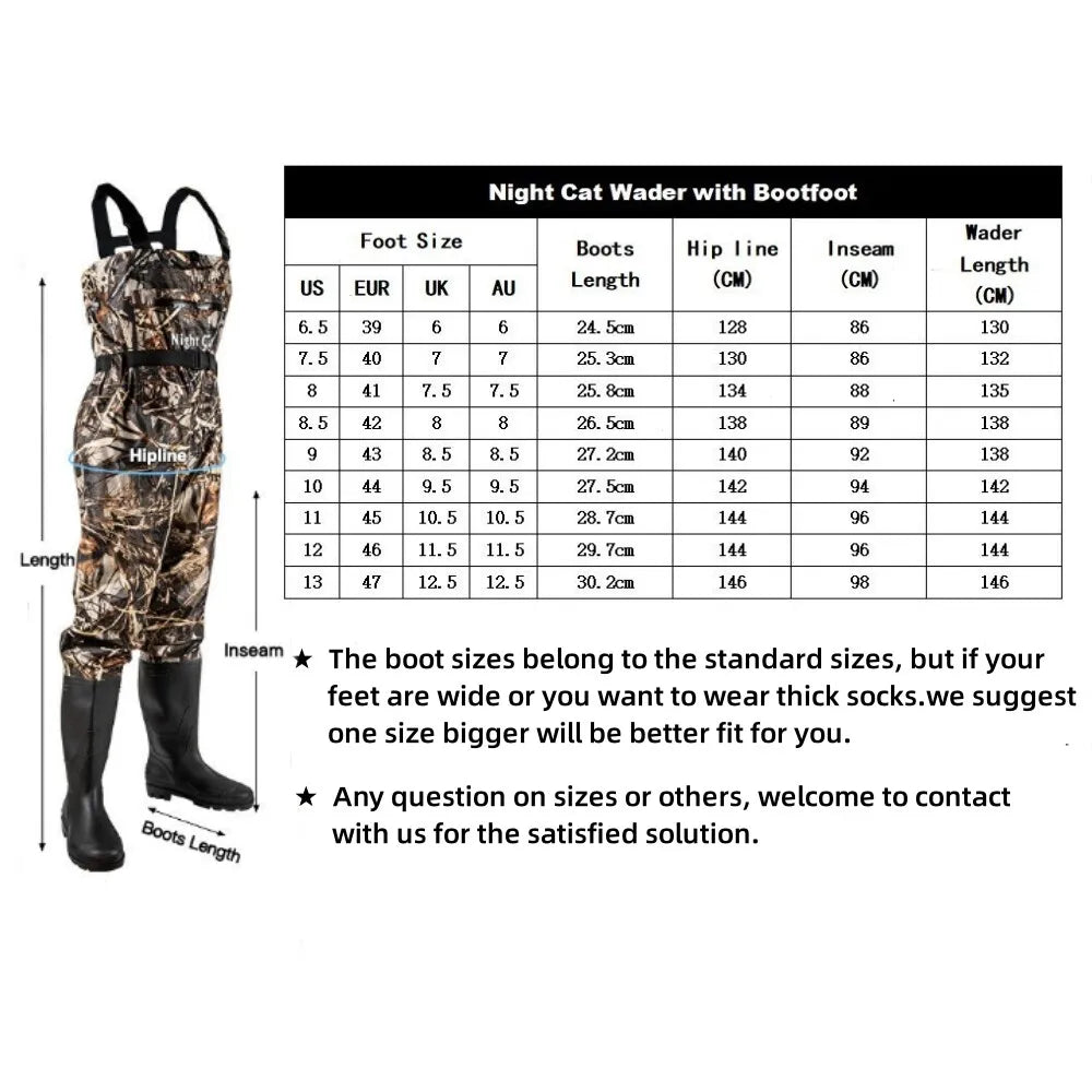 Night Cat Waterproof Chest Waders With Bootfoot Belt