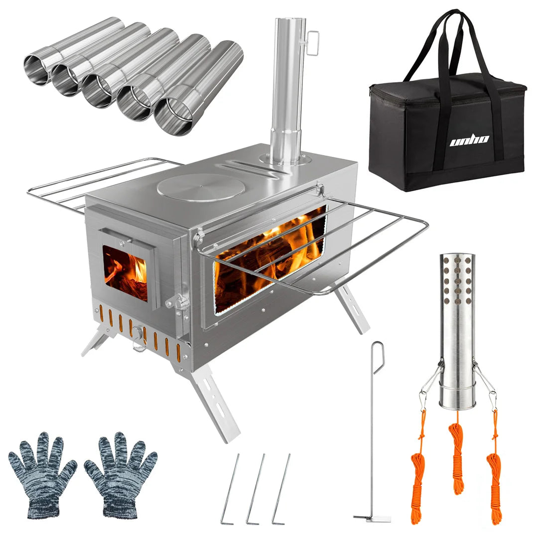 Portable Wood Stove With 6 Stainless Chimney Pipes Outdoor