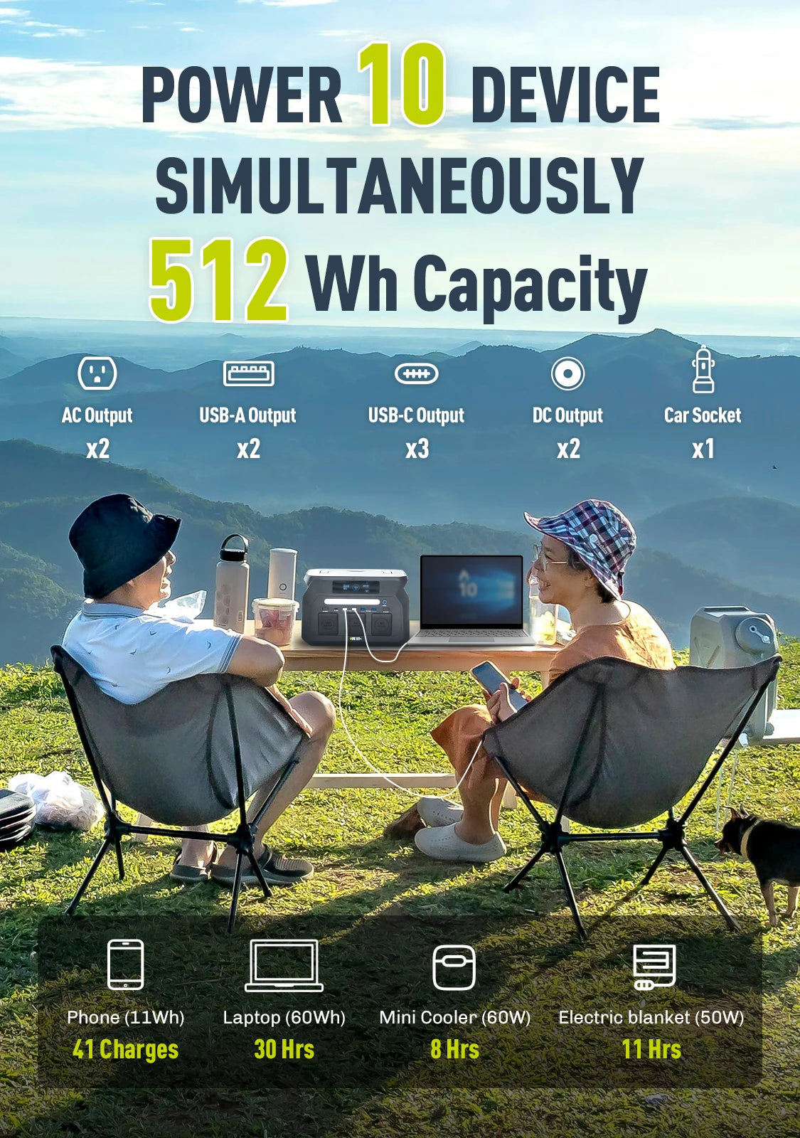 IEE 800W Portable Power Station With 512Wh Battery