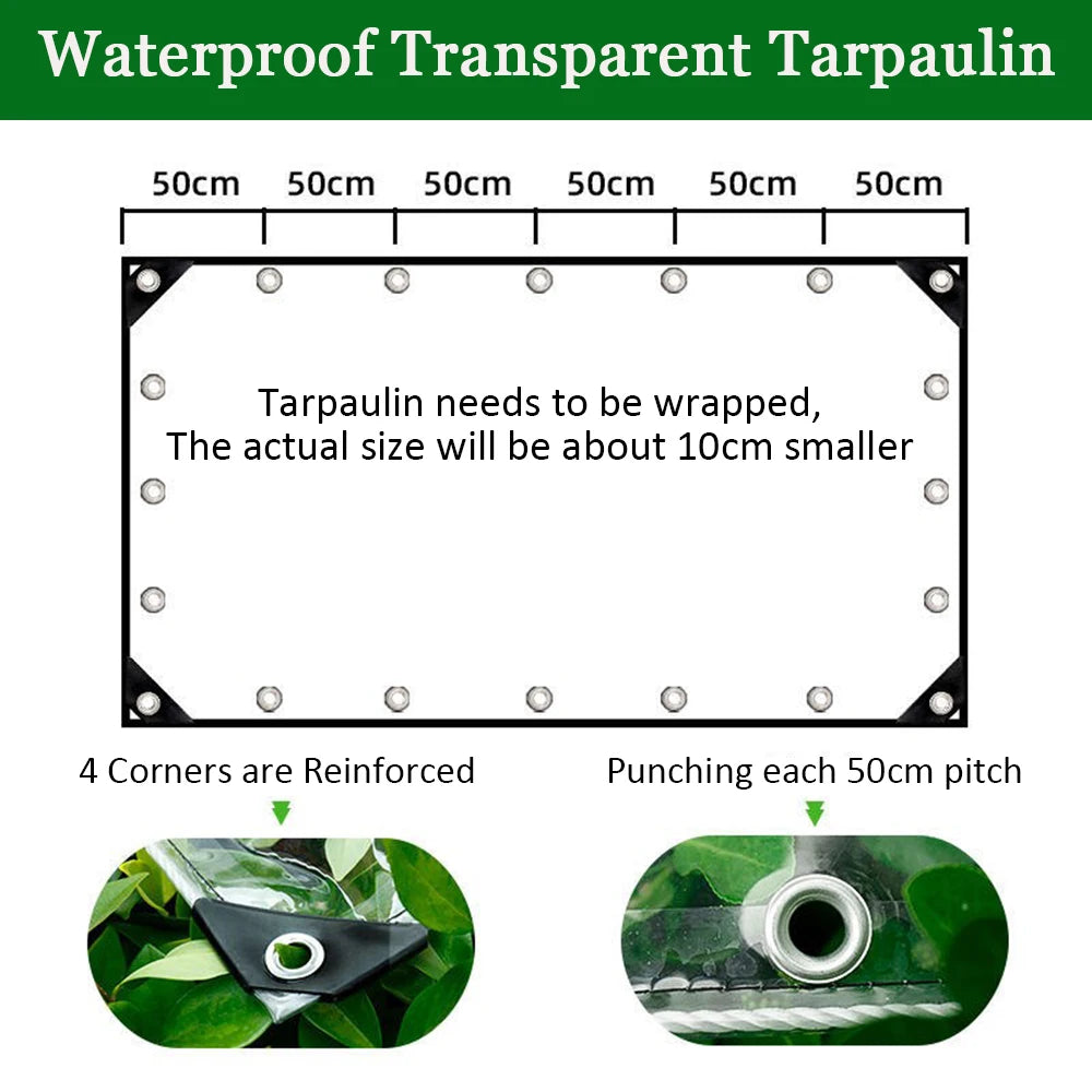 Waterproof Transparent PVC Tarpaulin with Eyelets Weatherproof Durable Canopies Foldable 0.3mm Rain Cover for Garden Furniture