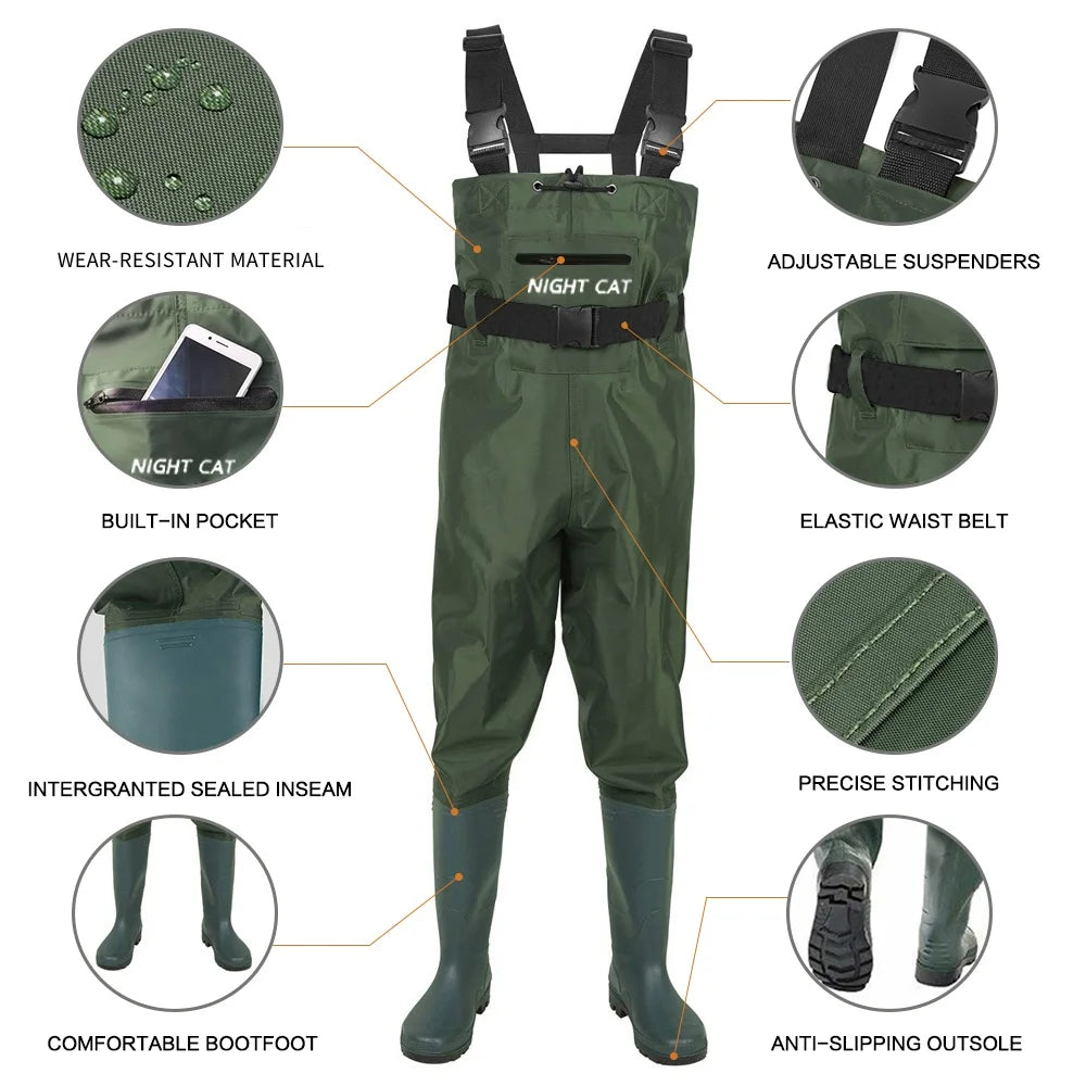 Night Cat Unisex Waterproof Fishing Chest Wader With Boots