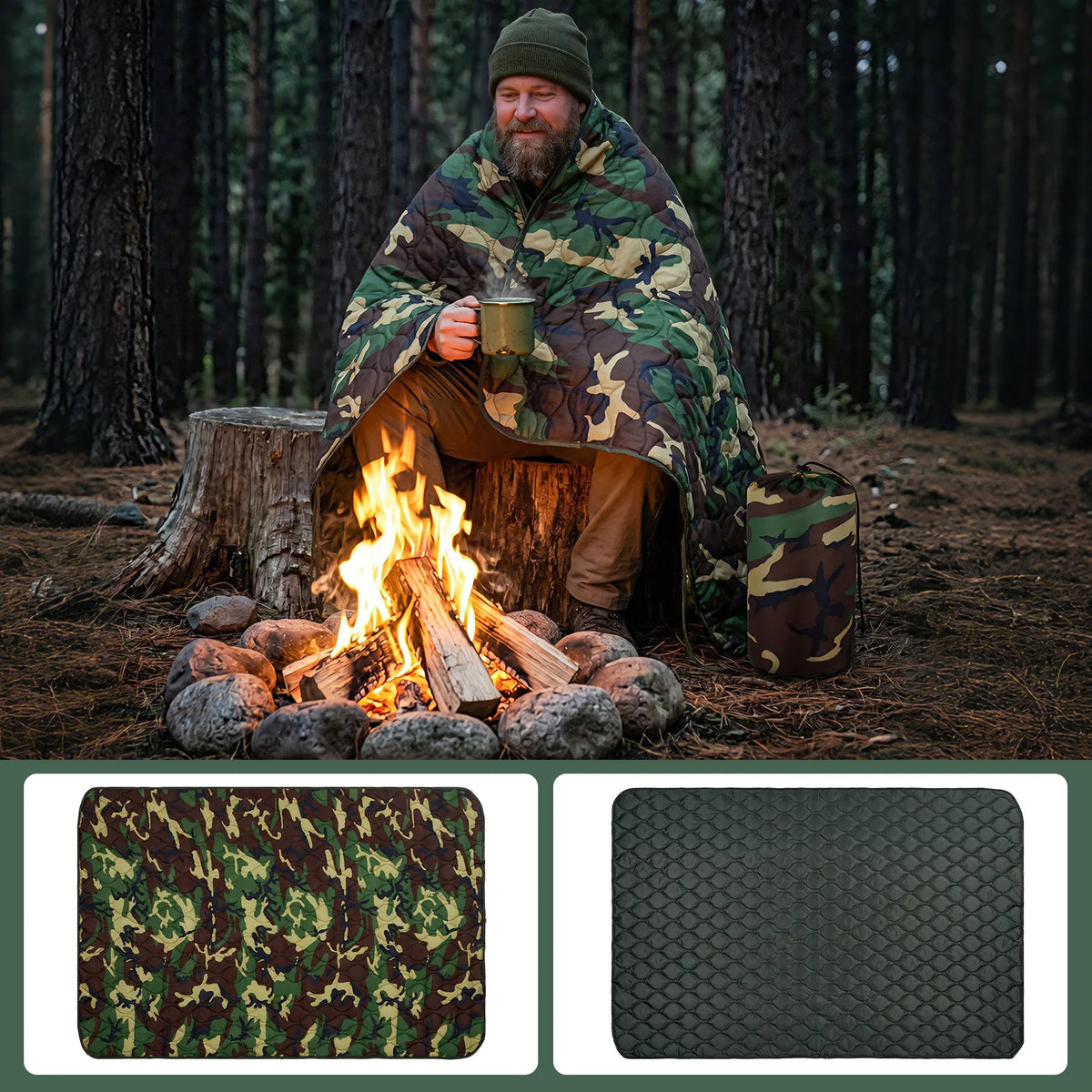 Lightweight Quilted Camping Blanket And Poncho Liner