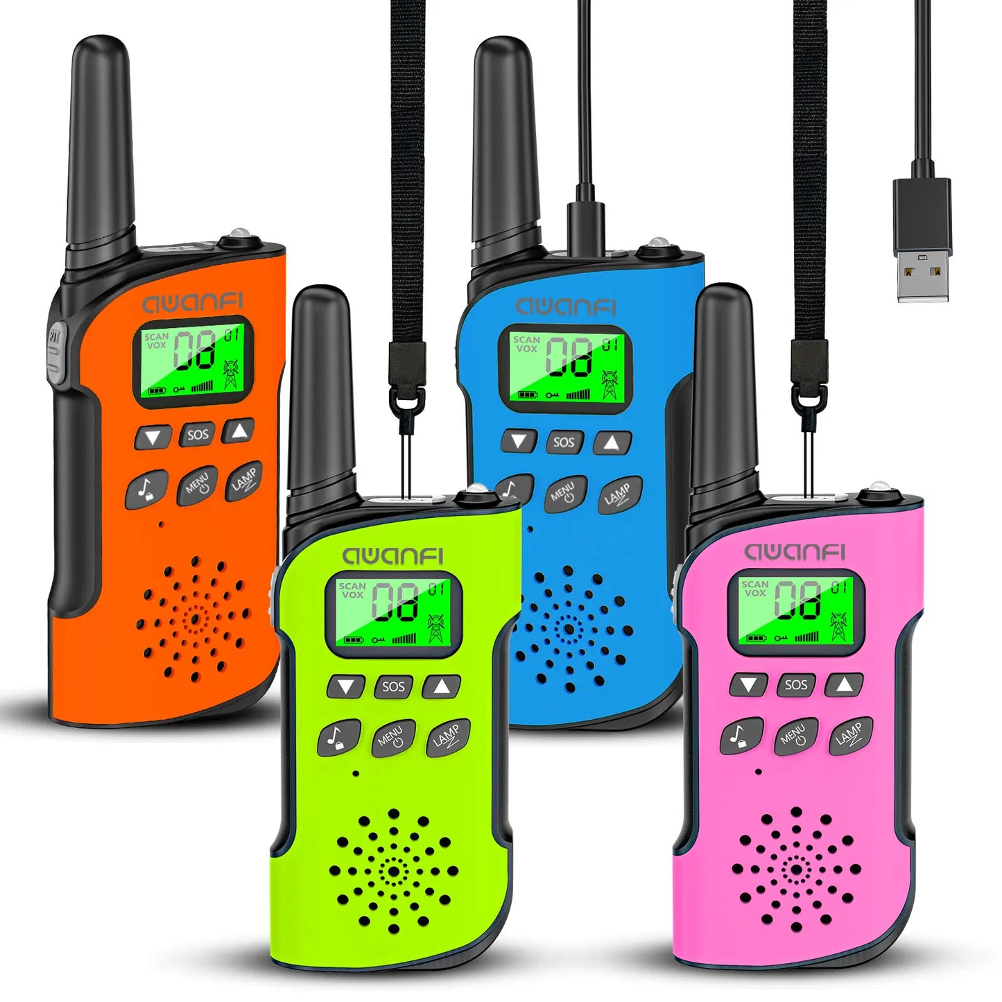 AWANFI Walkie Talkies 4 Pack Rechargeable Long Range Kids