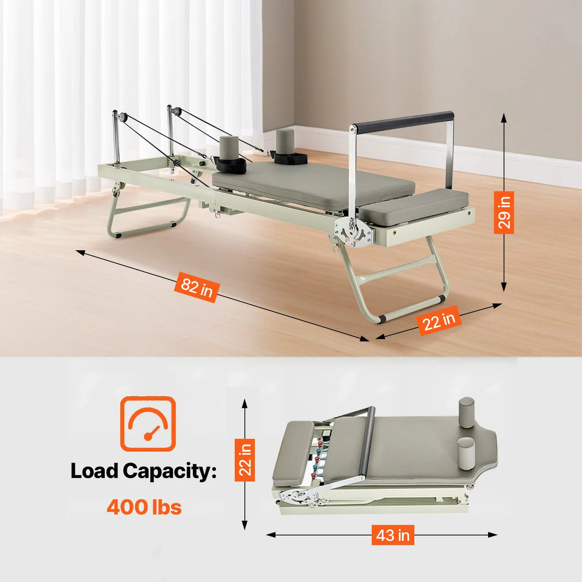 Foldable Pilates Reformer Machine for Home Workouts