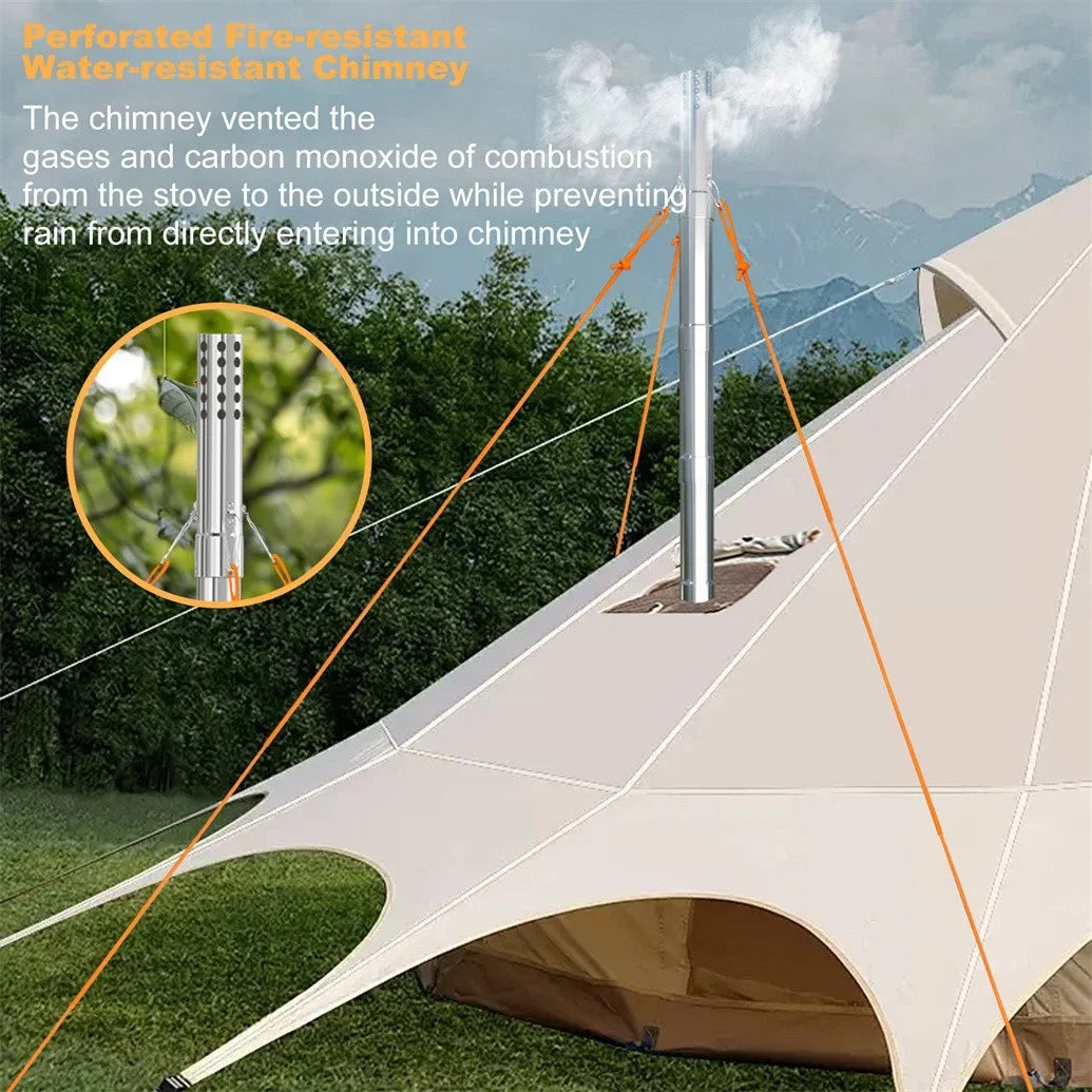 Portable Wood Stove With 6 Stainless Chimney Pipes Outdoor