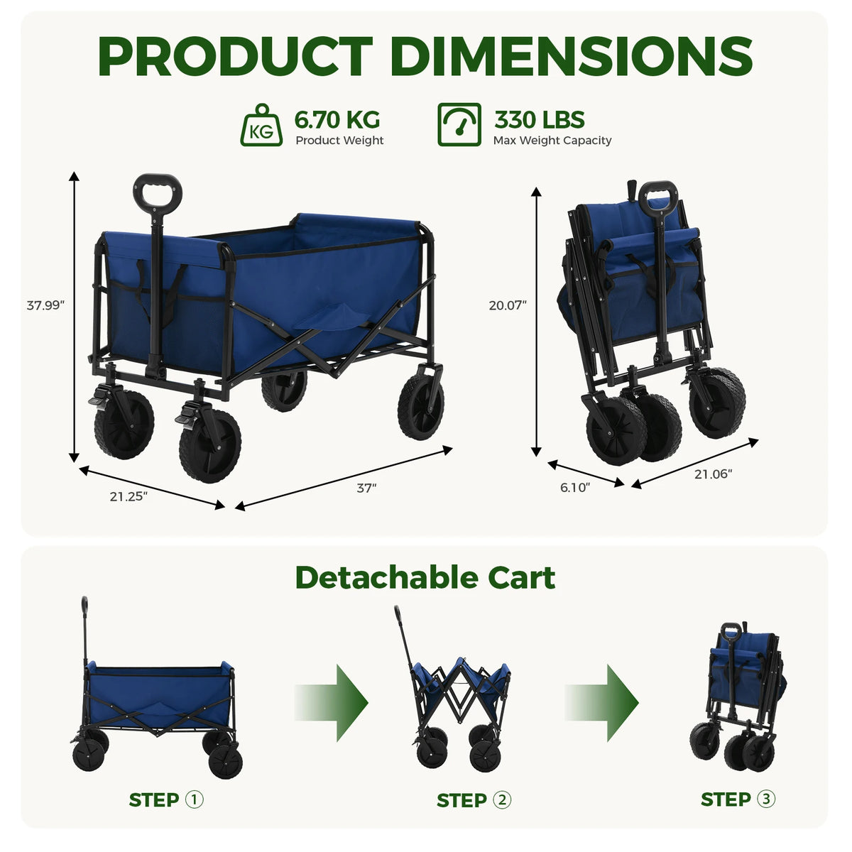 JHK Heavy Duty Folding Utility Wagon For Camping