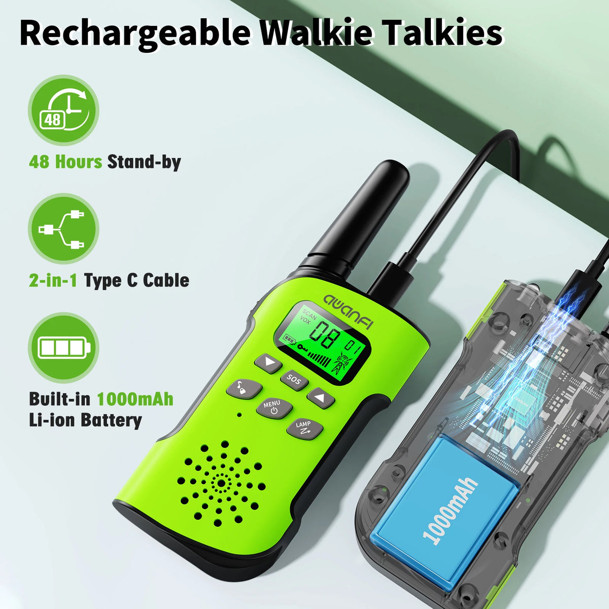 AWANFI Walkie Talkies 4 Pack Rechargeable Long Range Kids