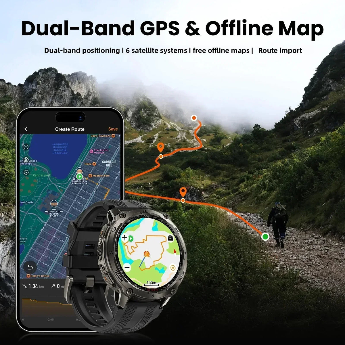 KOSPET Tank T4 GPS Smartwatch With Waterproof Design