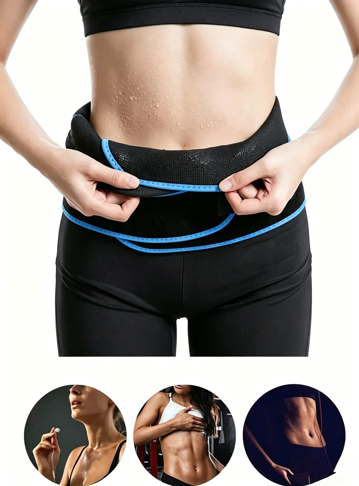 Waist Trimmer Belt Sport Workout Shaper Burner Slimming Belt W/ Phone Pocket Blue-Black