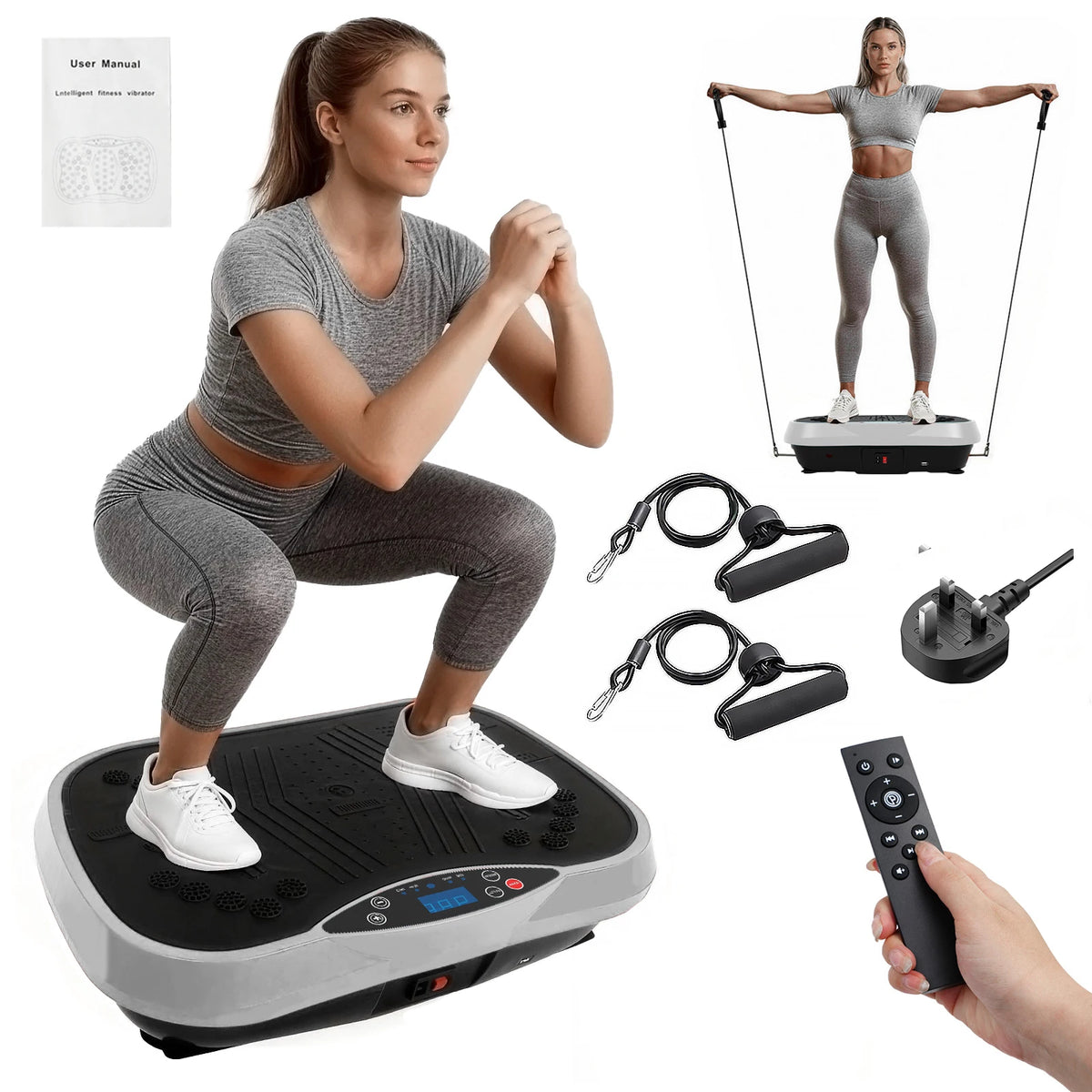 Portable Vibration Plate Exercise Machine With Bands