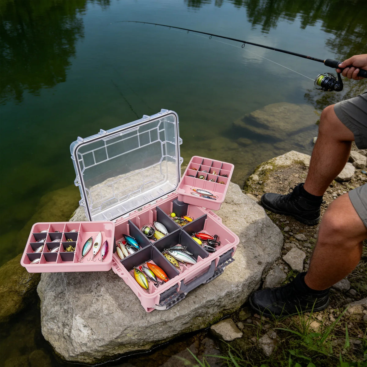 Fishing Tackle Box Multi Layer Organizer Removable Slots