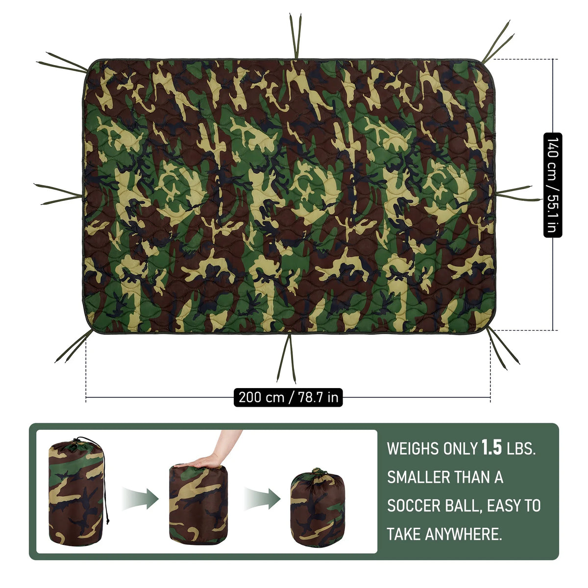 Lightweight Quilted Camping Blanket And Poncho Liner