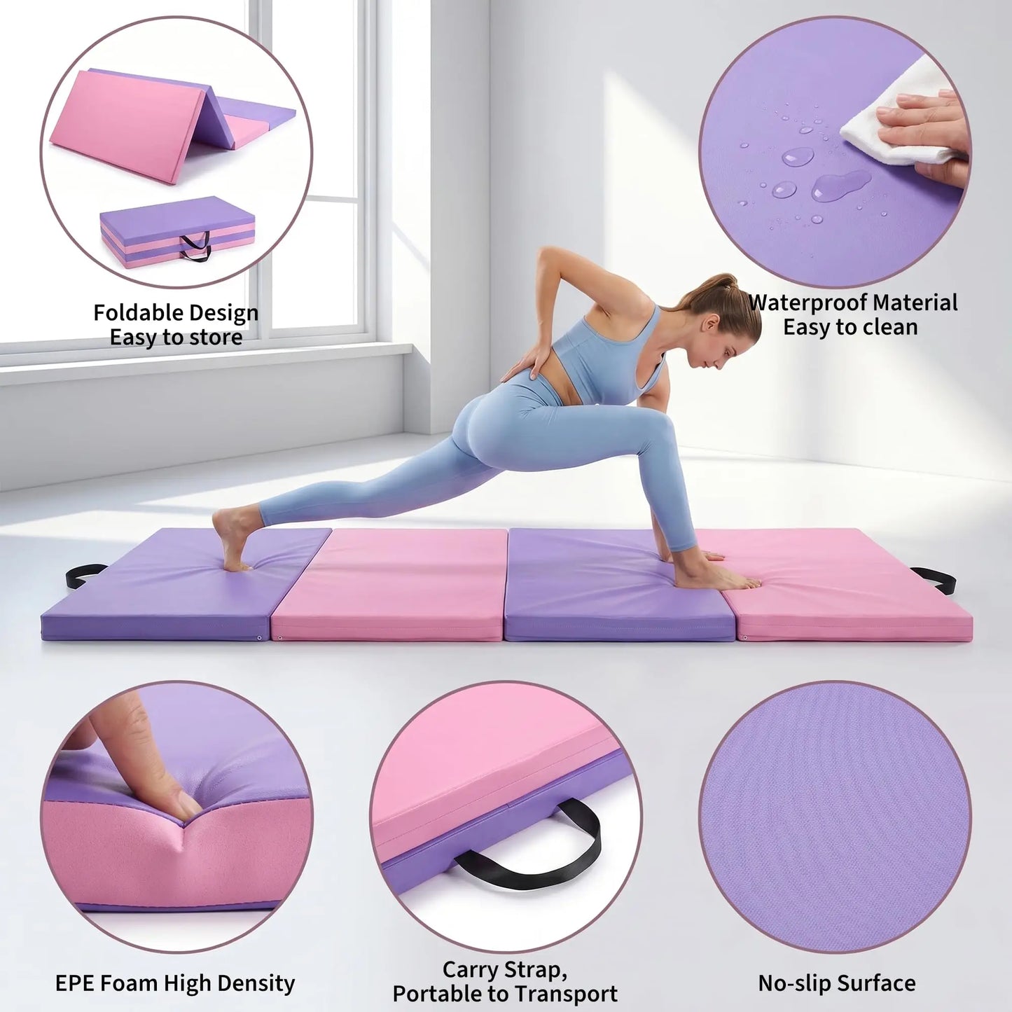 HiMISS Folding Gymnastics Mat For Home Gym Yoga Pilates