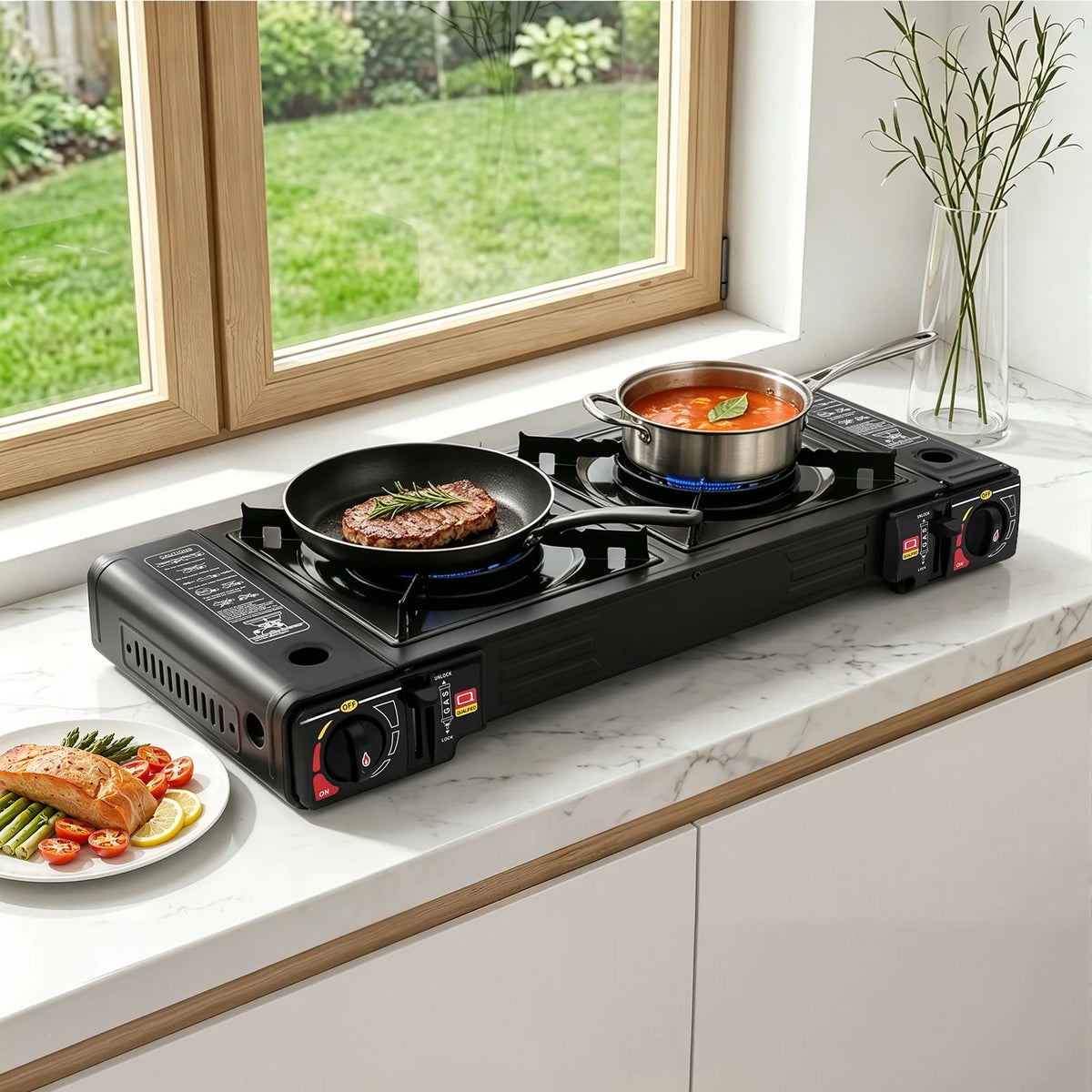 Portable Dual Burner Camping Gas Stove for Camping