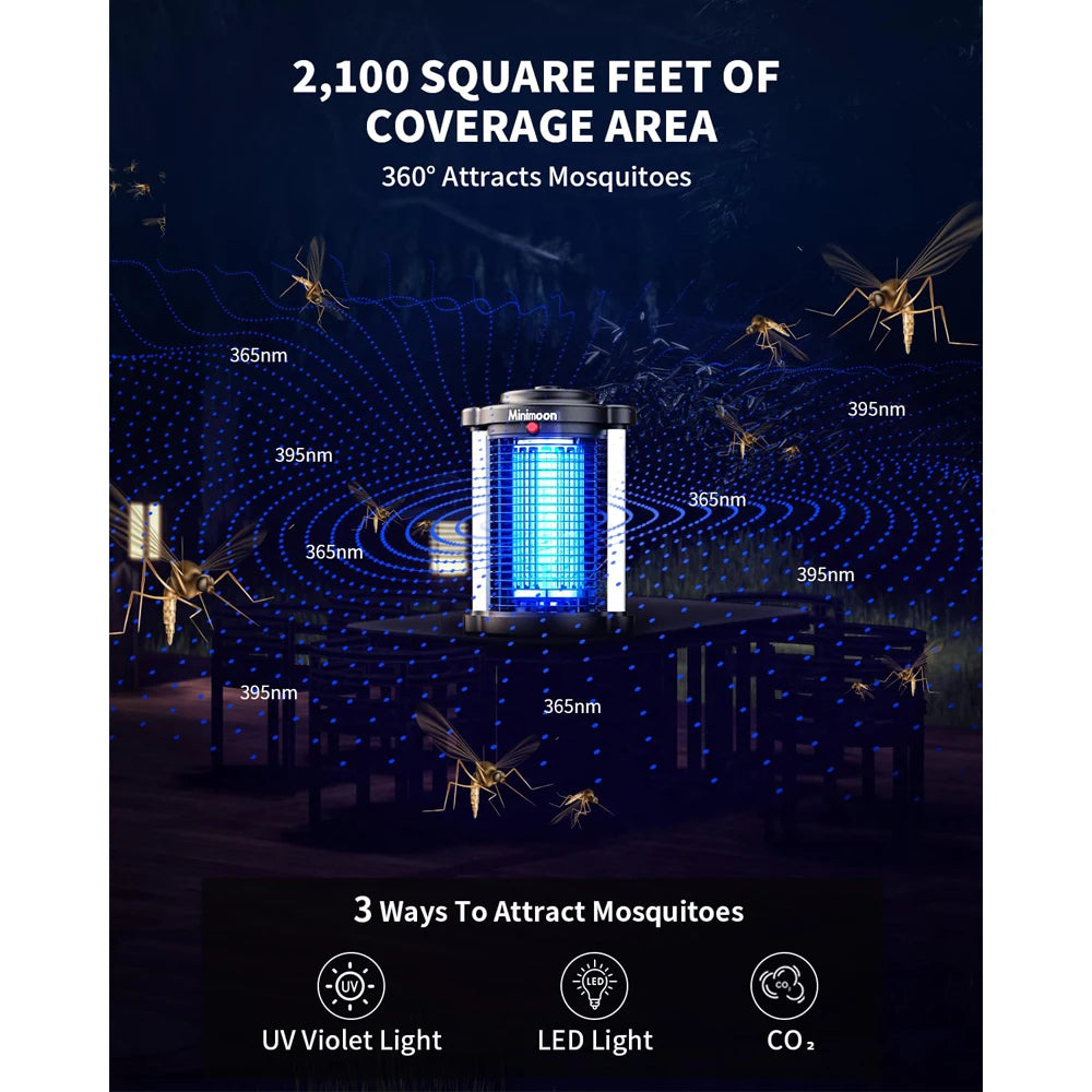 Minimoon Outdoor Bug Zapper Dual LED Electric Insect Trap