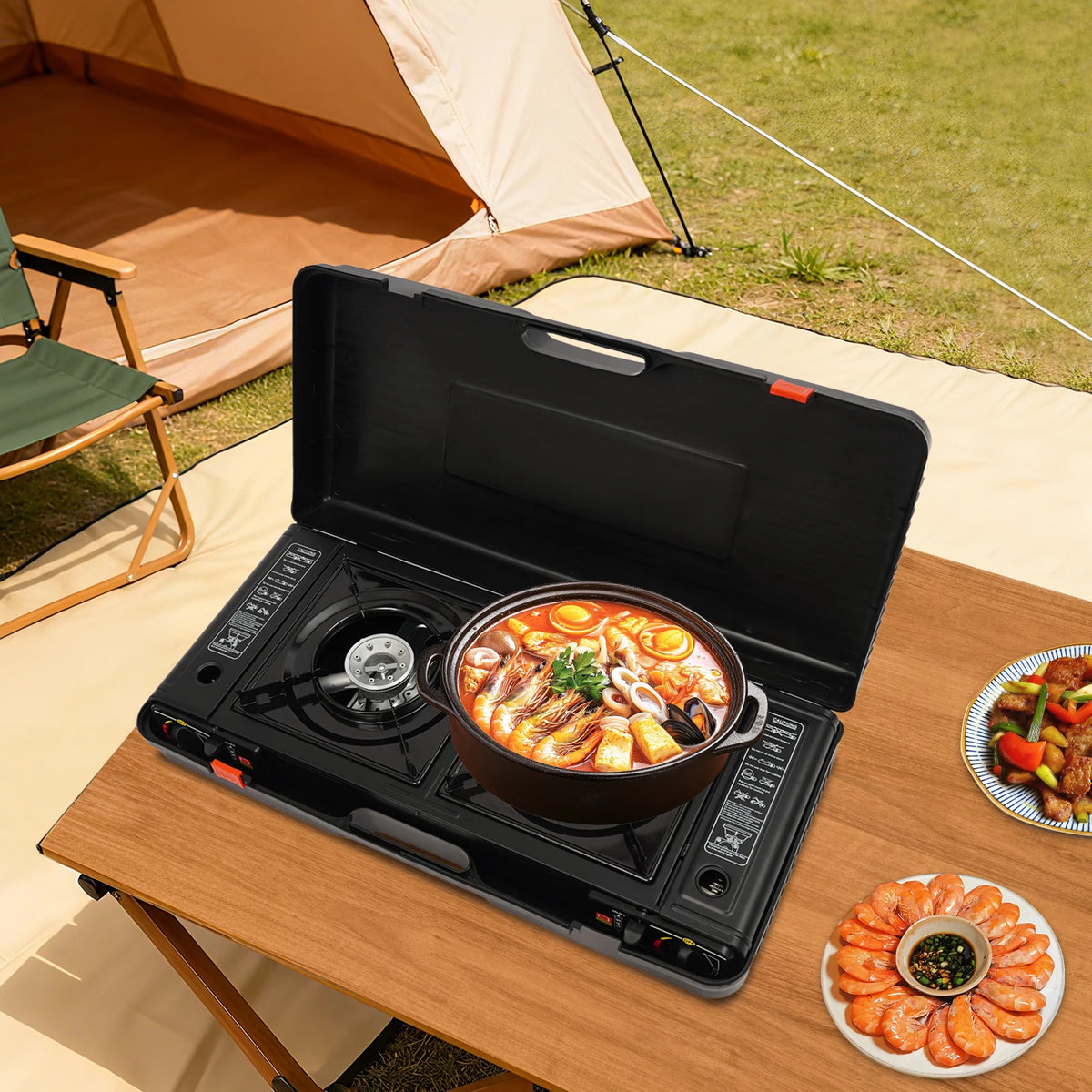 Portable Dual Burner Camping Stove With Auto Ignition