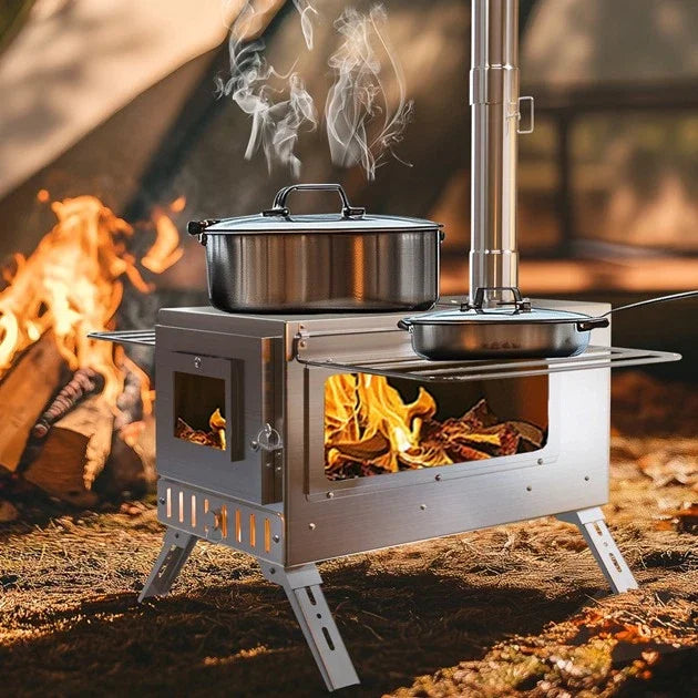 Portable Wood Stove With 6 Stainless Chimney Pipes Outdoor