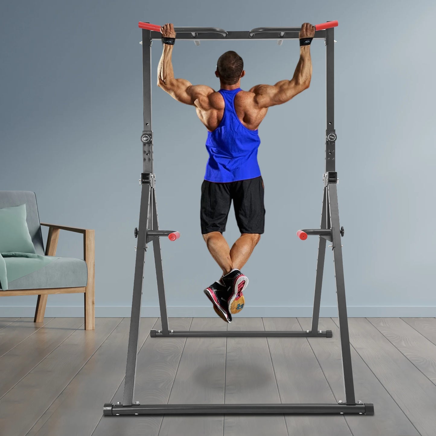 Height Adjustable Power Tower Pull Up Dip Bar Home Gym