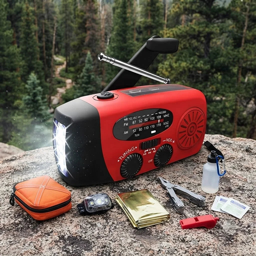 Solar Hand Crank Emergency Weather Radio With Flashlight