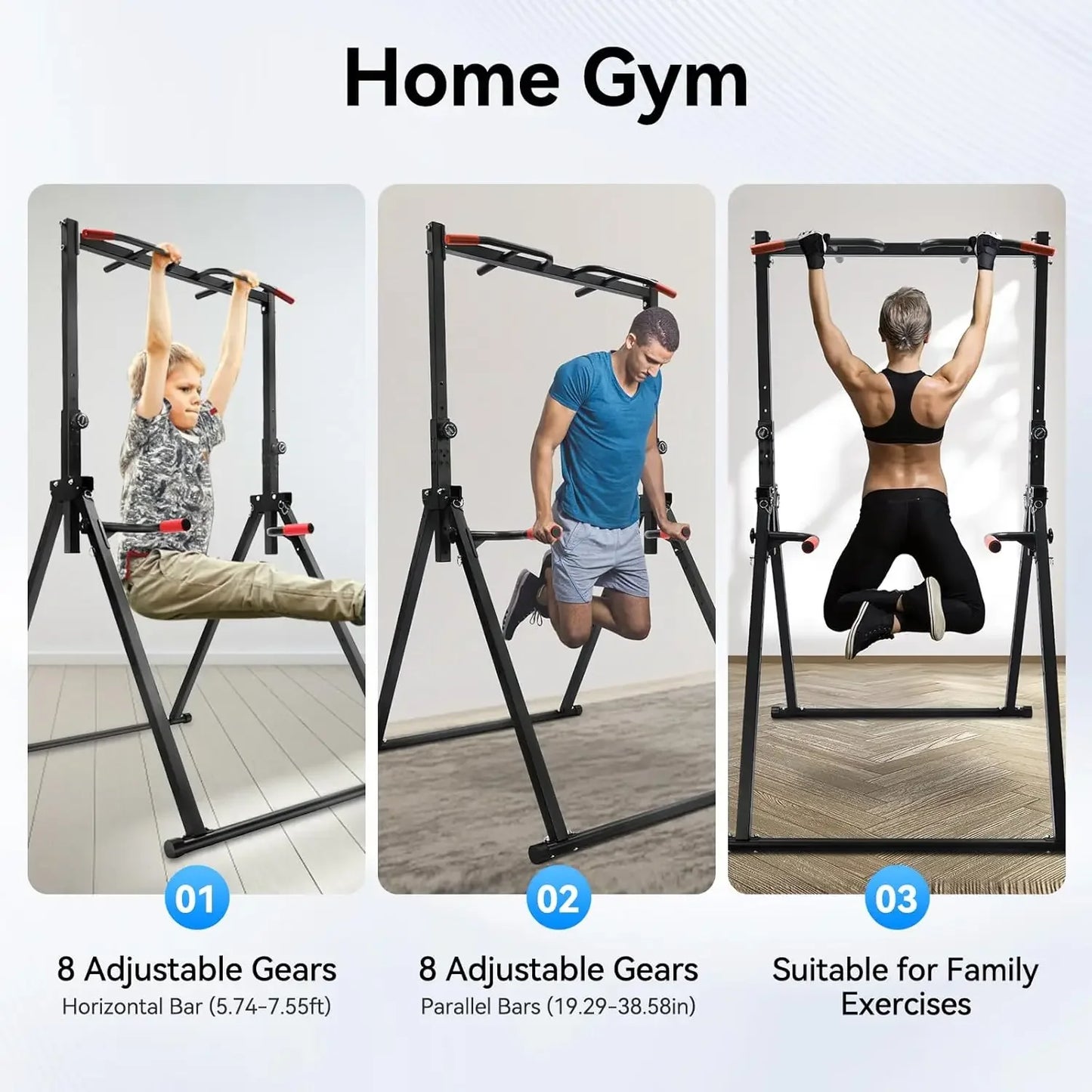 Height Adjustable Power Tower Pull Up Dip Bar Home Gym