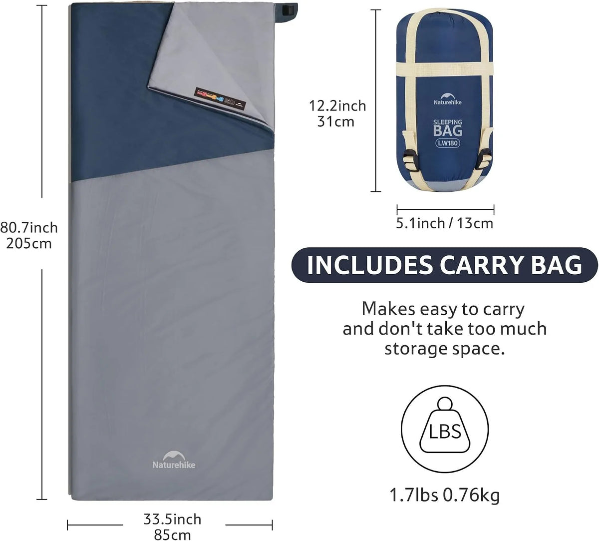 Naturehike Lightweight Compact Sleeping Bag Outdoor Camping Ultralight Envelope Sleeping Bag Portable Blanket Quilt with Compression Sack