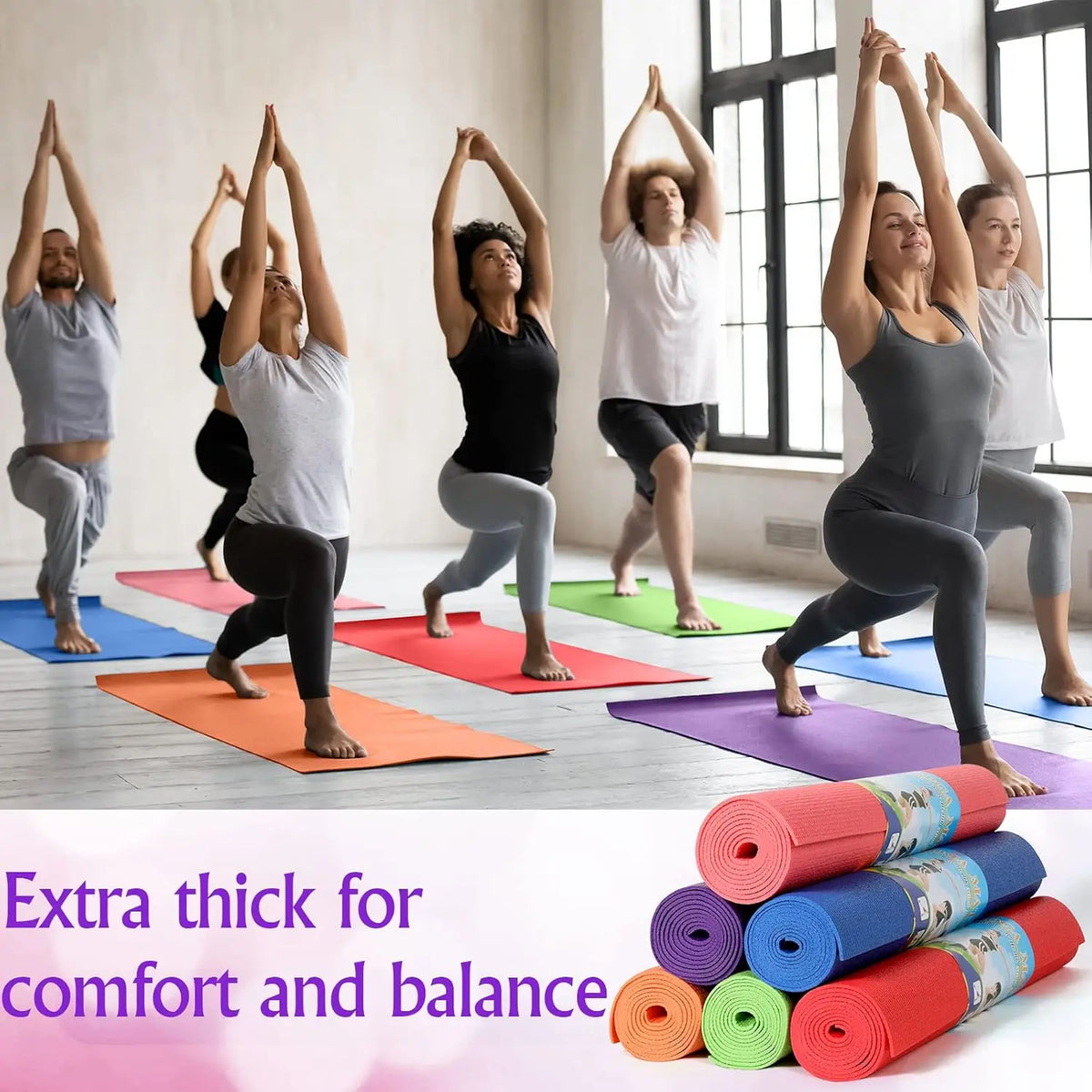 12 Pieces Yoga Mats Bulk 68x24x0.12 Inch Exercise Non Slip Fitness Workout Mats for Women Men Home Workout Gym Yoga