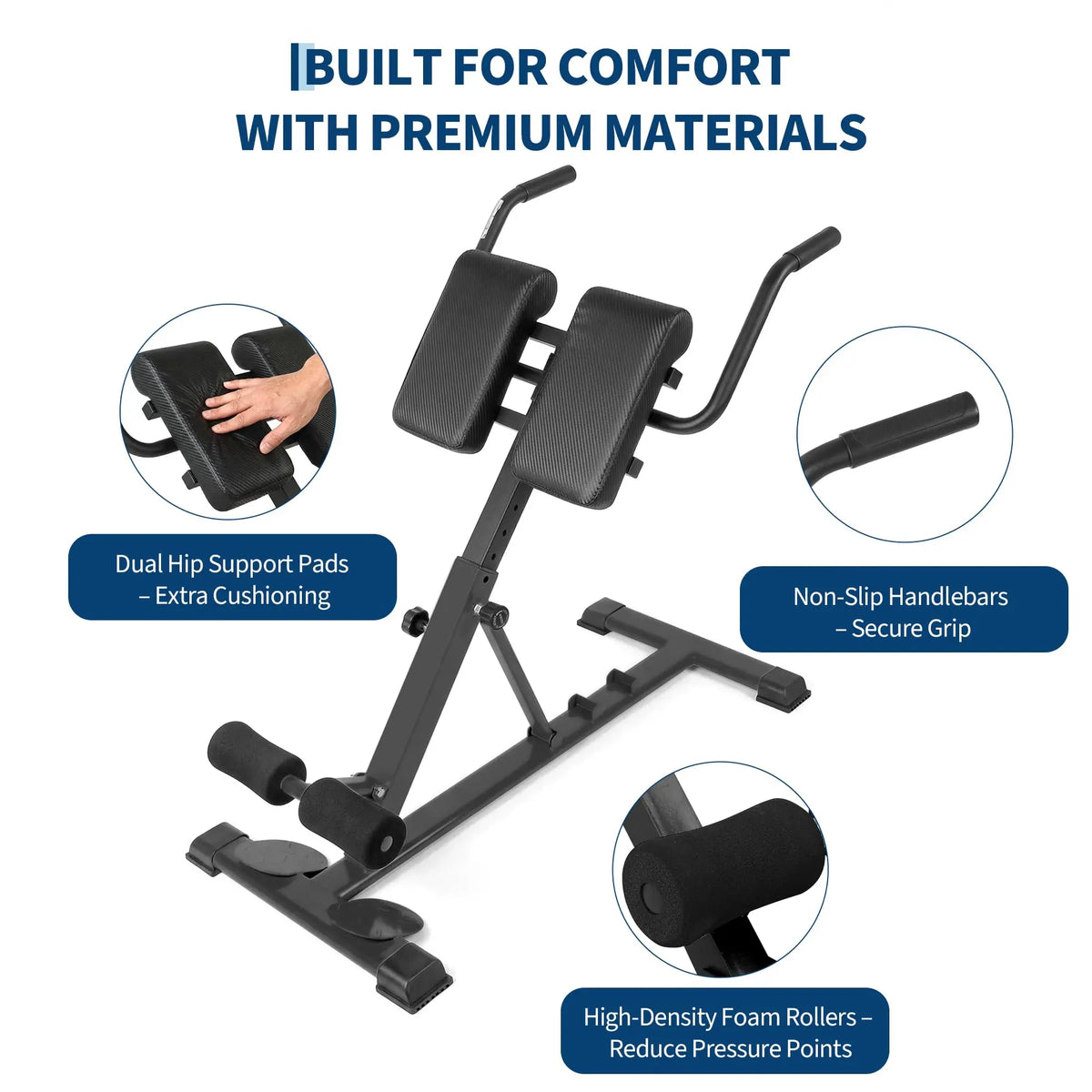 Roman Chair Hyperextension Bench For Home Gym, 330 lb Capacity Adjustable Back Extension Machine For Glutes Abs Core Hamstrings