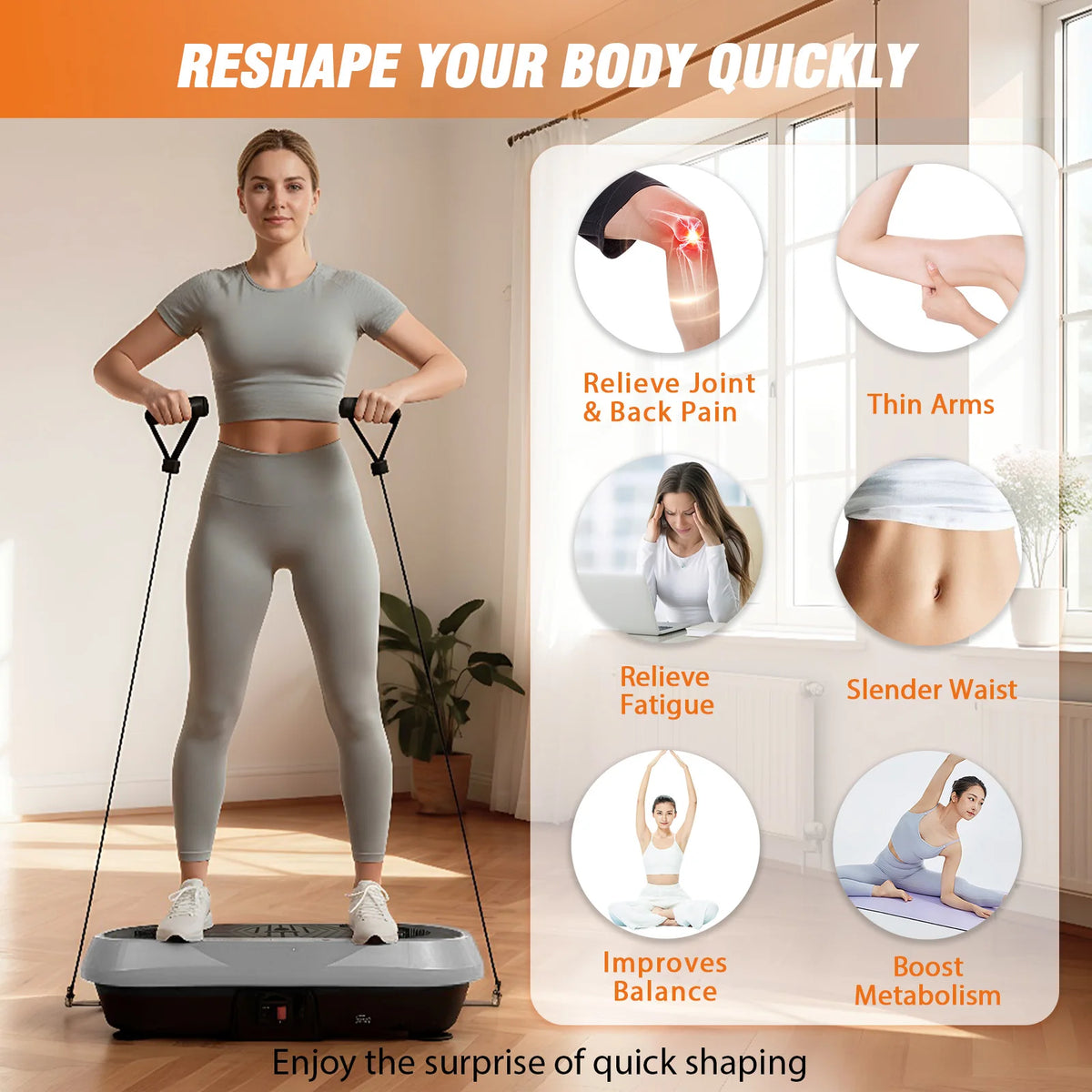 Portable Vibration Plate Exercise Machine With Bands