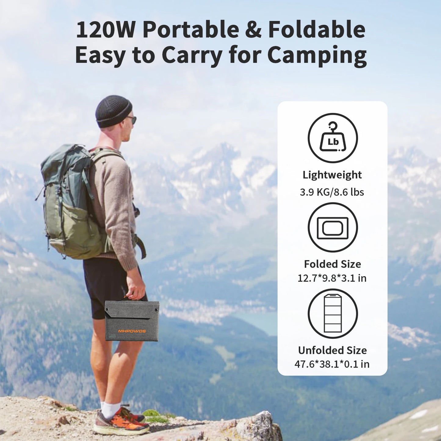 MHPOWOS 120W Foldable Solar Panel Outdoor Camping Charger
