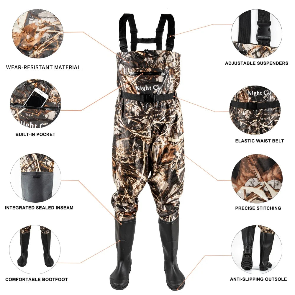 Night Cat Waterproof Chest Waders With Bootfoot Belt