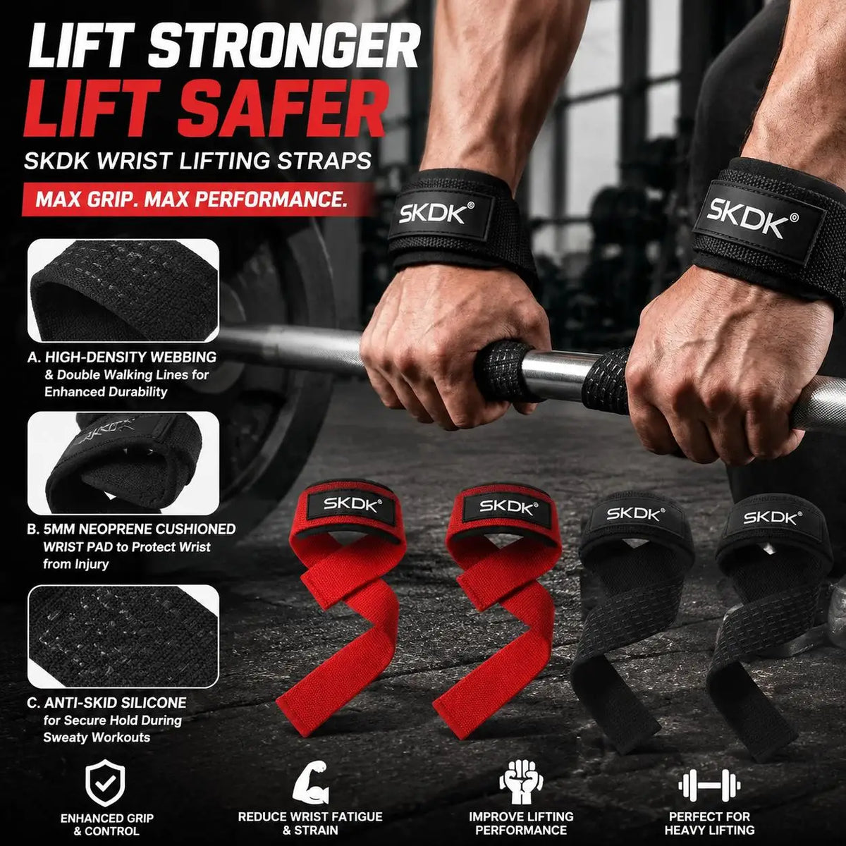 Heavy Duty Wrist Lifting Straps For Weightlifting Gym