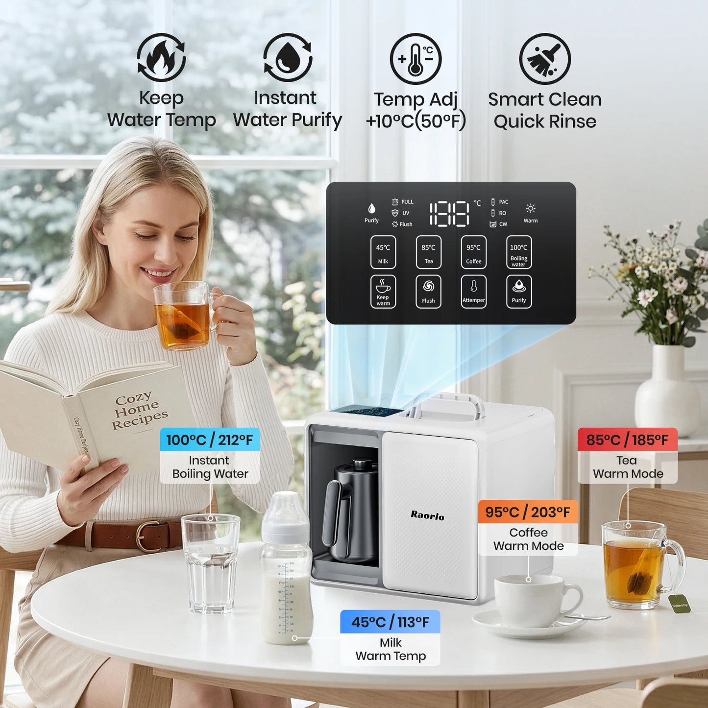Countertop Reverse Osmosis Water Filter System with Detachable Kettle, Portable RO Purifier for Home & RV, Instant Hot Water