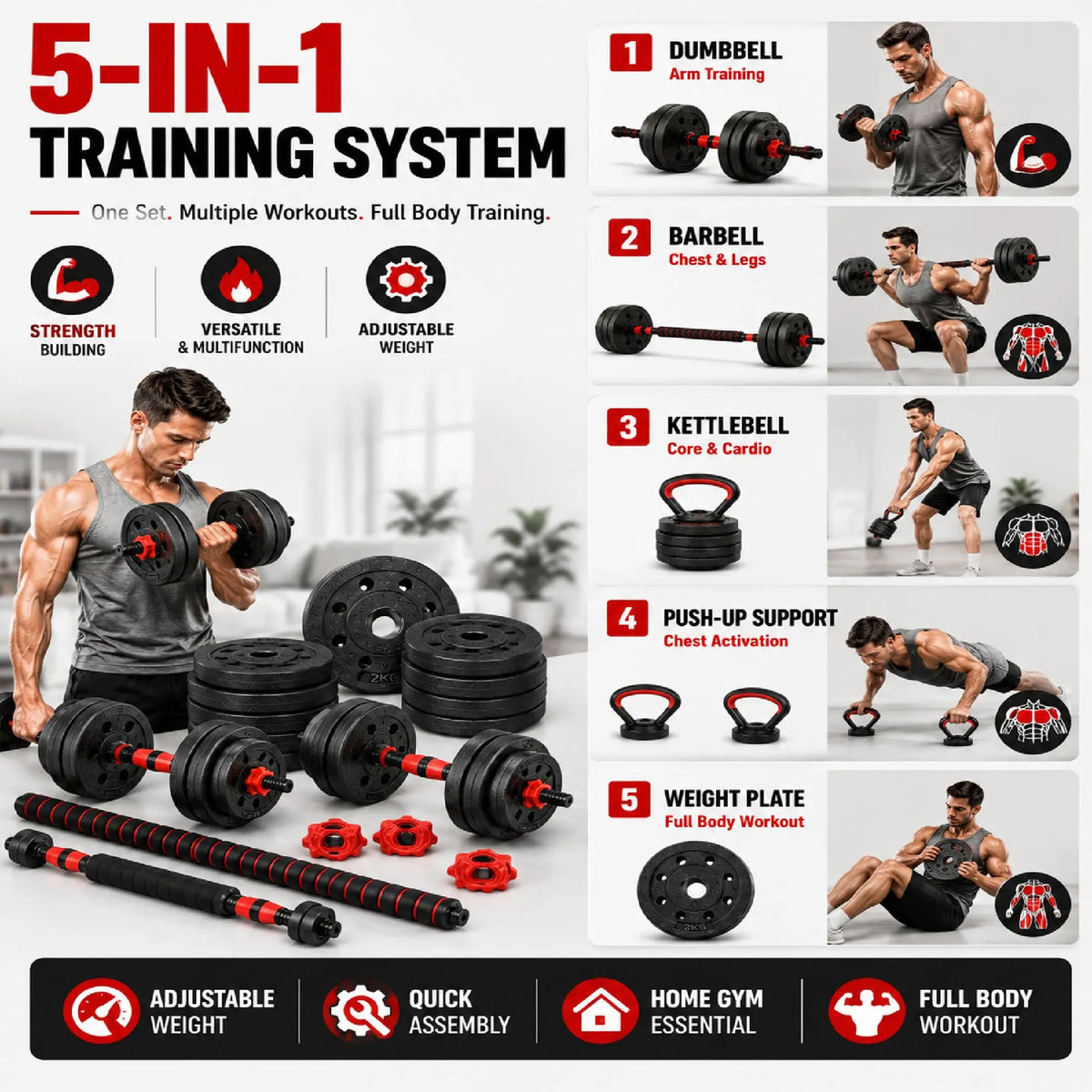 GAOMON 5-in-1 Adjustable Dumbbell Fitness Set