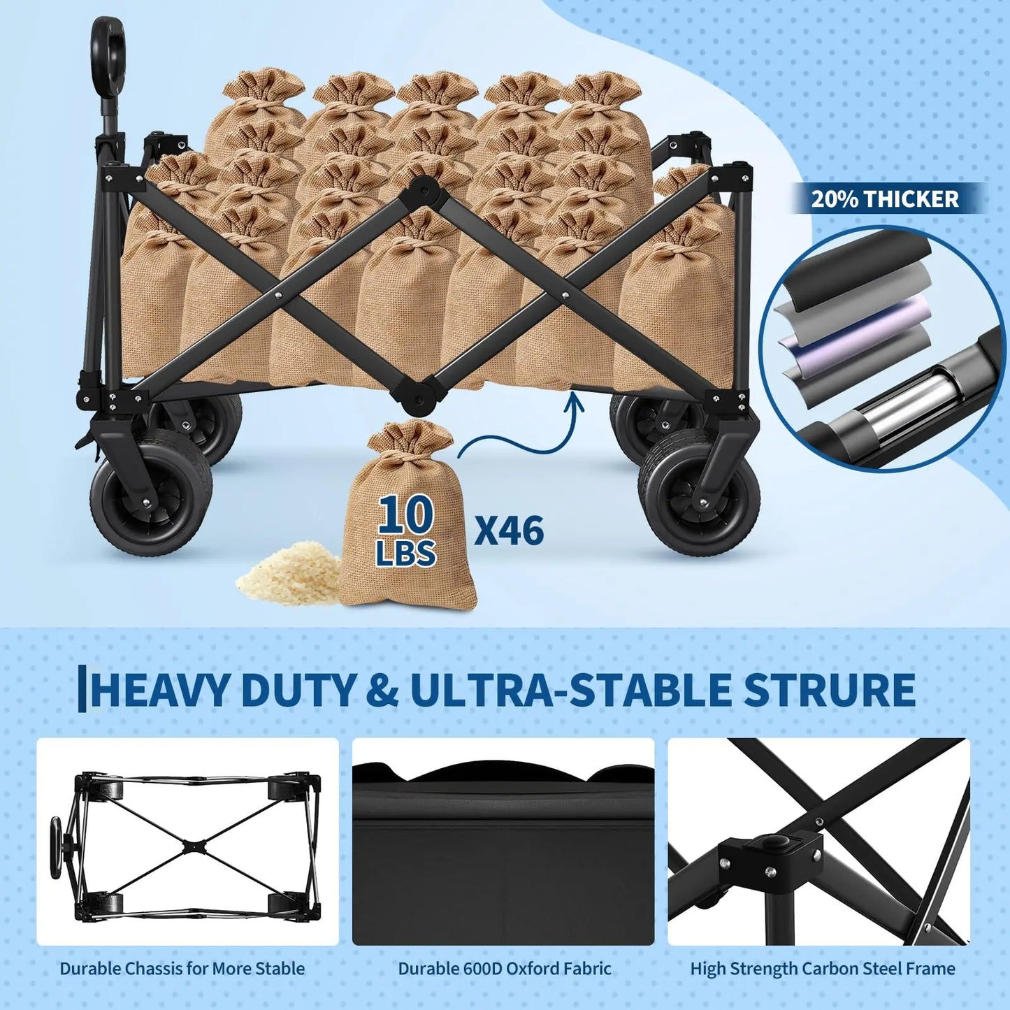 Acekool Heavy Duty Foldable All Terrain Wagon Cart