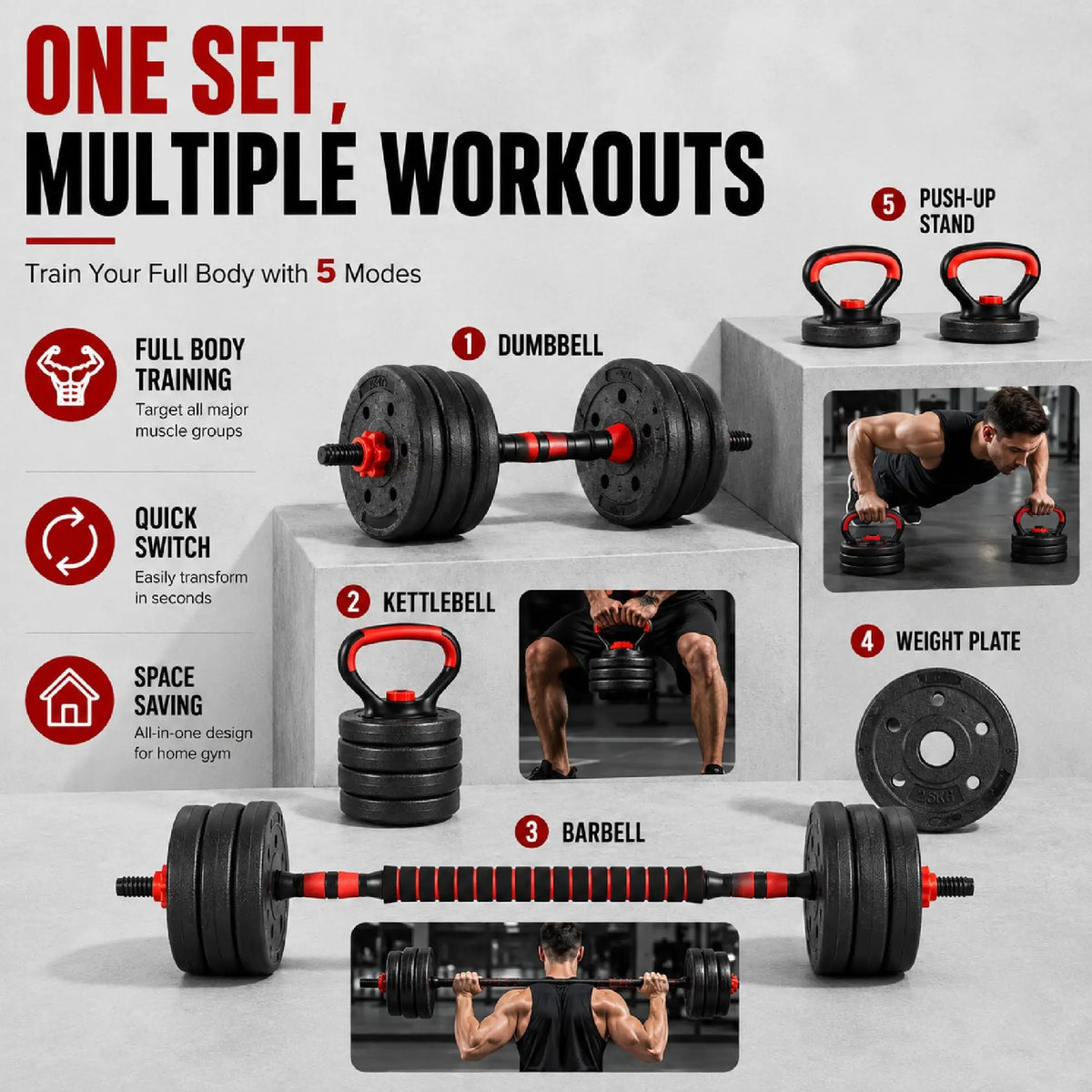 GAOMON 5-in-1 Adjustable Dumbbell Fitness Set