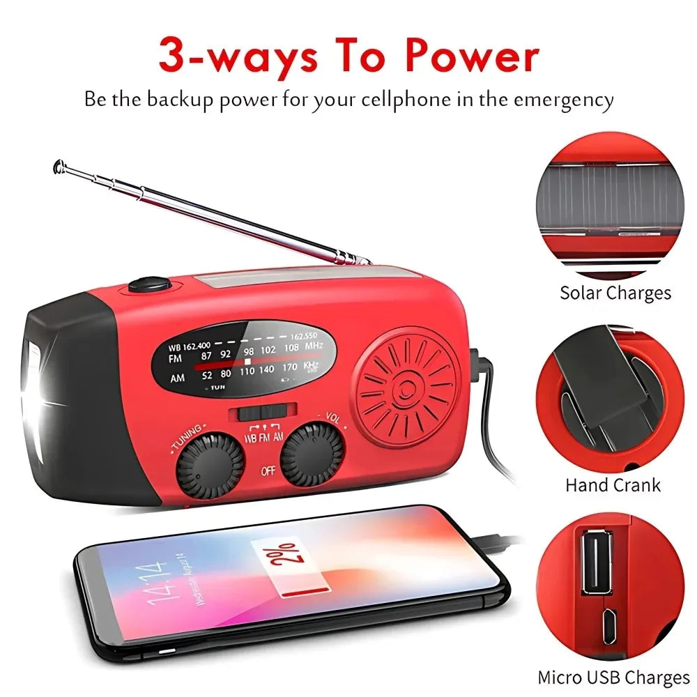 Solar Hand Crank Emergency Weather Radio With Flashlight